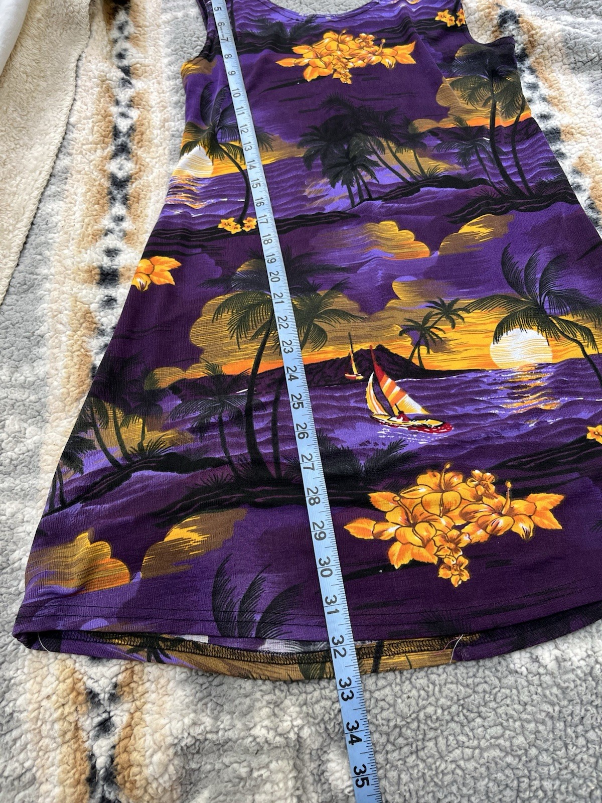 Vintage 90s Body Con Purple Beach Dress With Orange Accents Size L