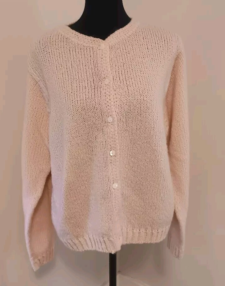Vintage Carson Pirie Scott Cardigan Chunky Powder Pink Sweater Grandma Cottage