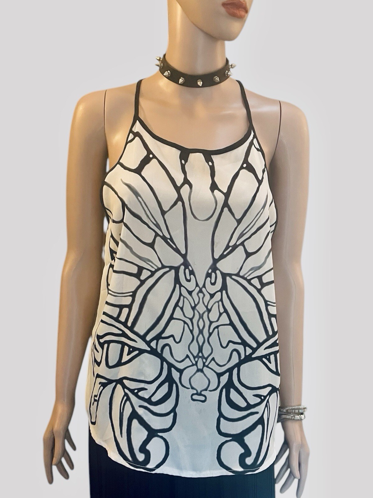 Butterfly Print Cami Top Monochrome Graphic Blouse Y2K Statement Summer Strappy
