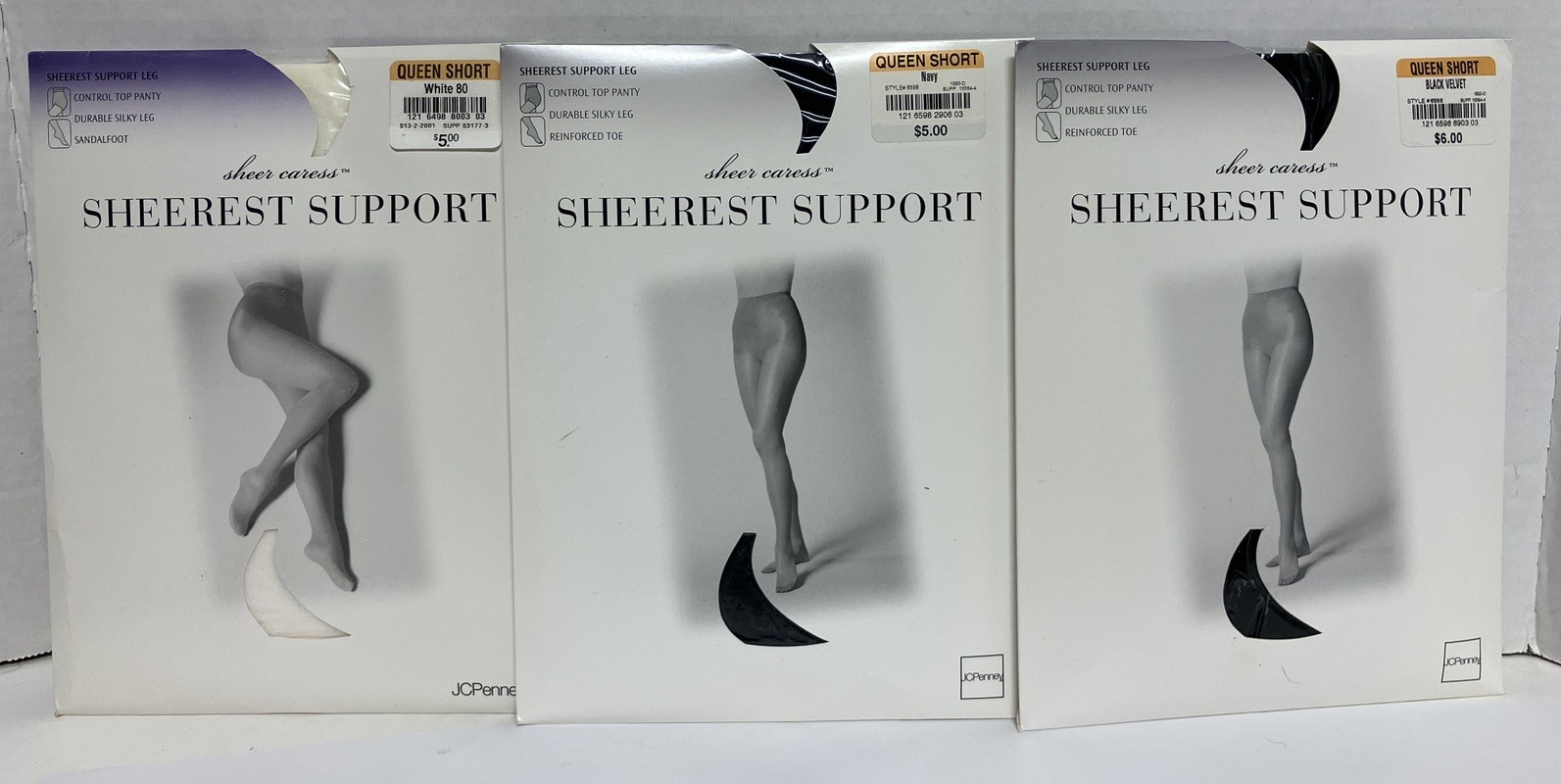 NOS JC Penney Sheer Caress Sheerest Support Panty Hose Queen Short