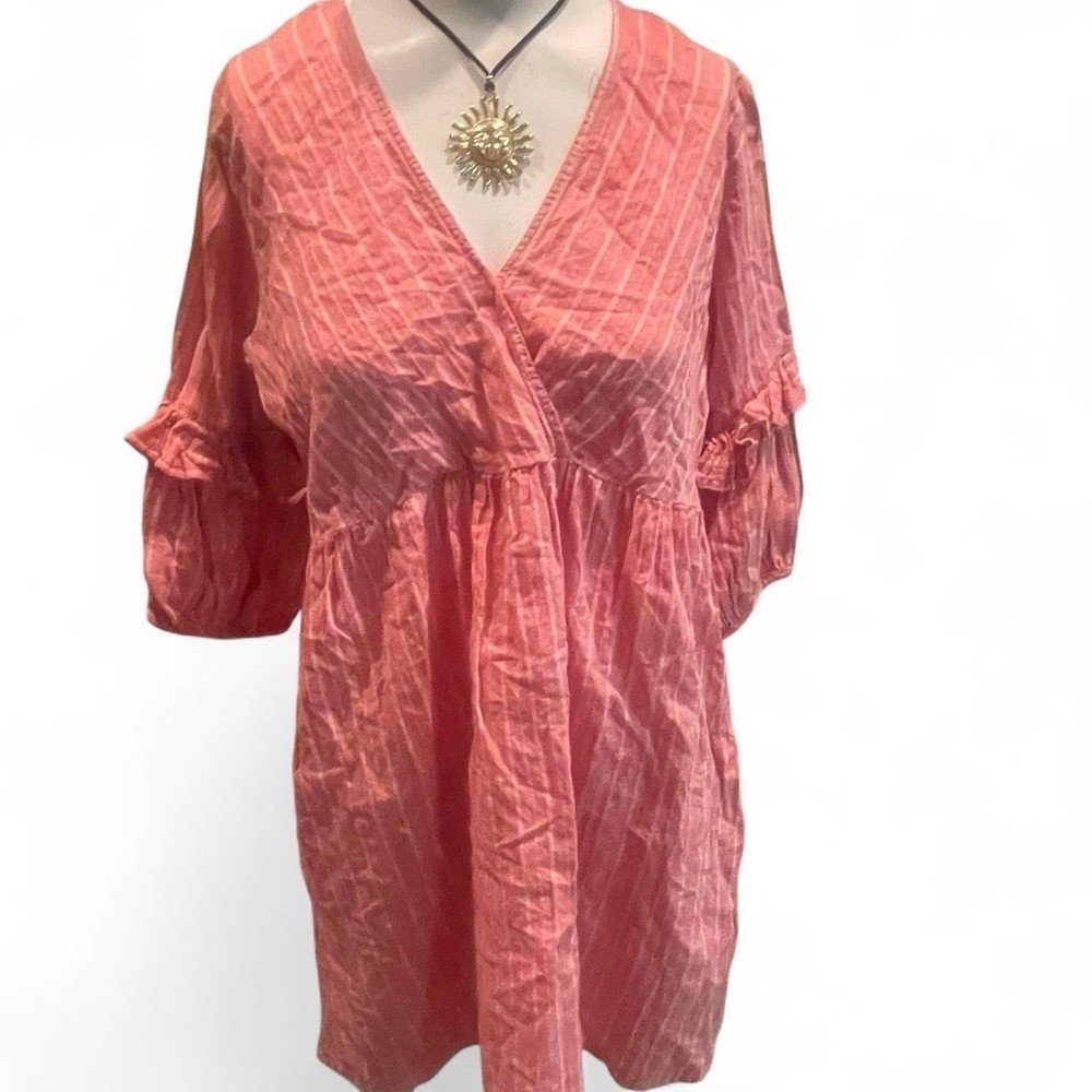 Cotton Bleu pink dress with ruffle sleeves. Size S Boho Indie