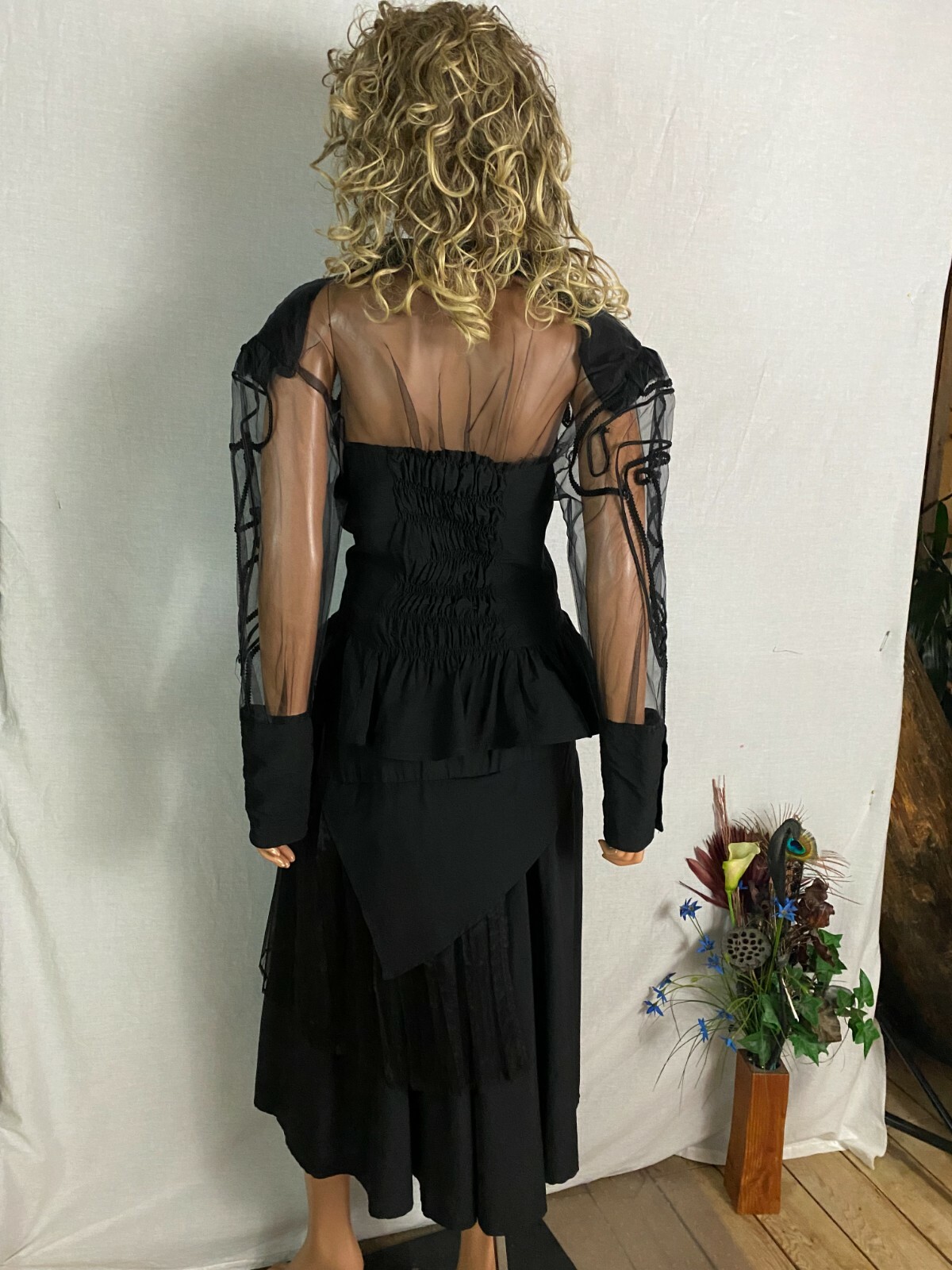 VTG 80s Stevie Nicks Style Black 2 PC Skirt Top Overlay Sheer Goth Steampunk M
