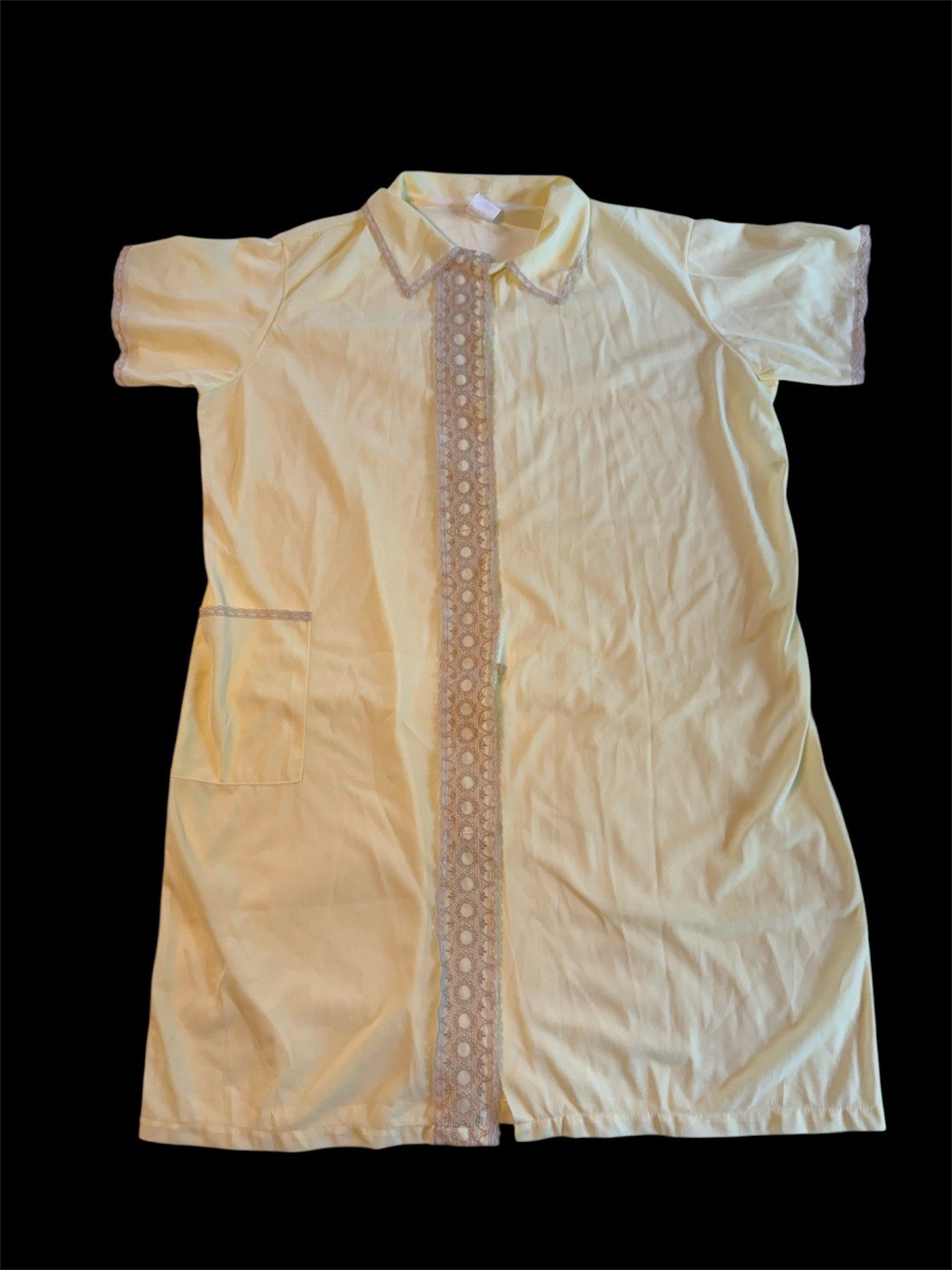 Vintage Philmaid Sheer Yellow Buttondown House Dress Nightgown Nylon Size Large
