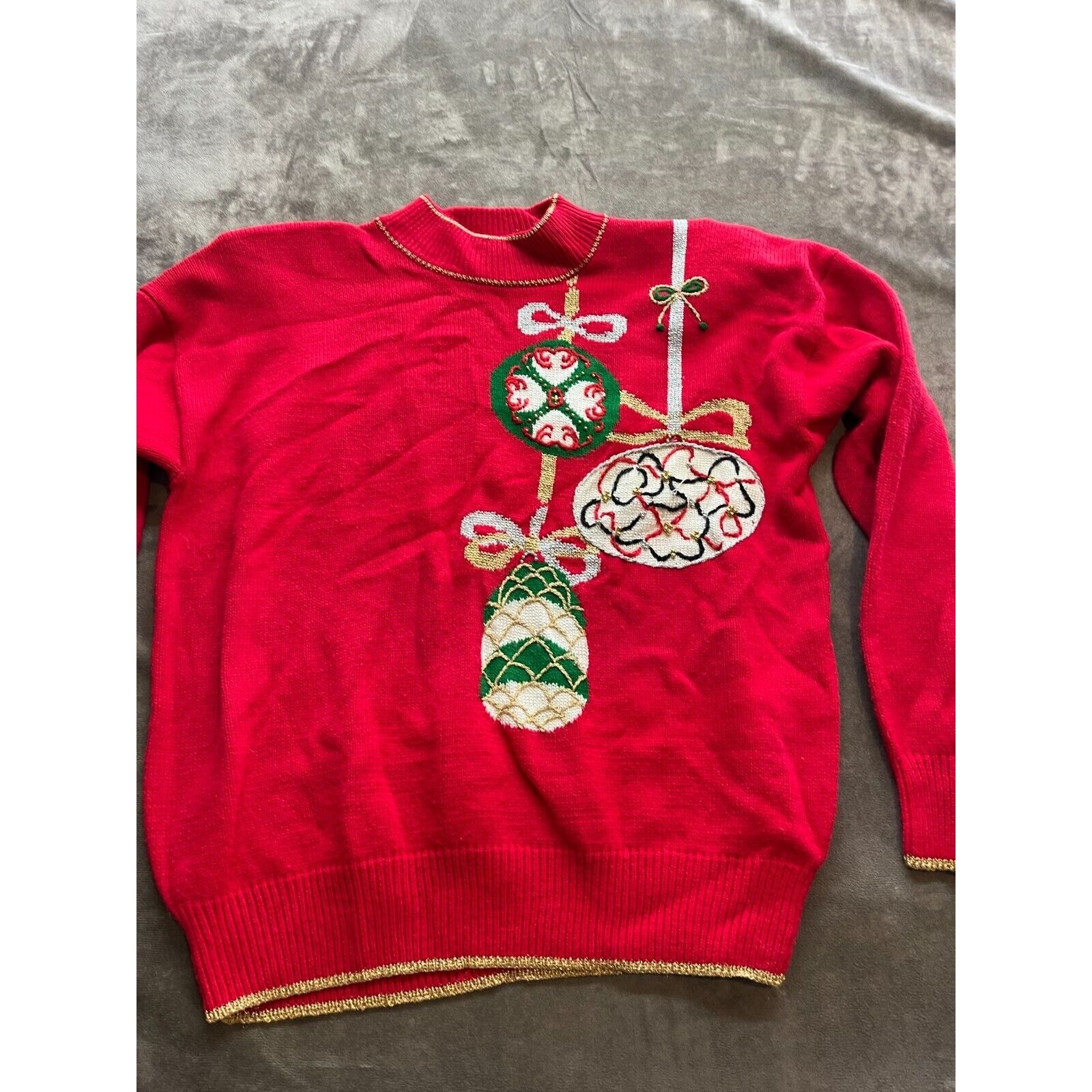Dana Scott Ugly Christmas Holiday Winter Sweater, Ornaments, Beading, Large