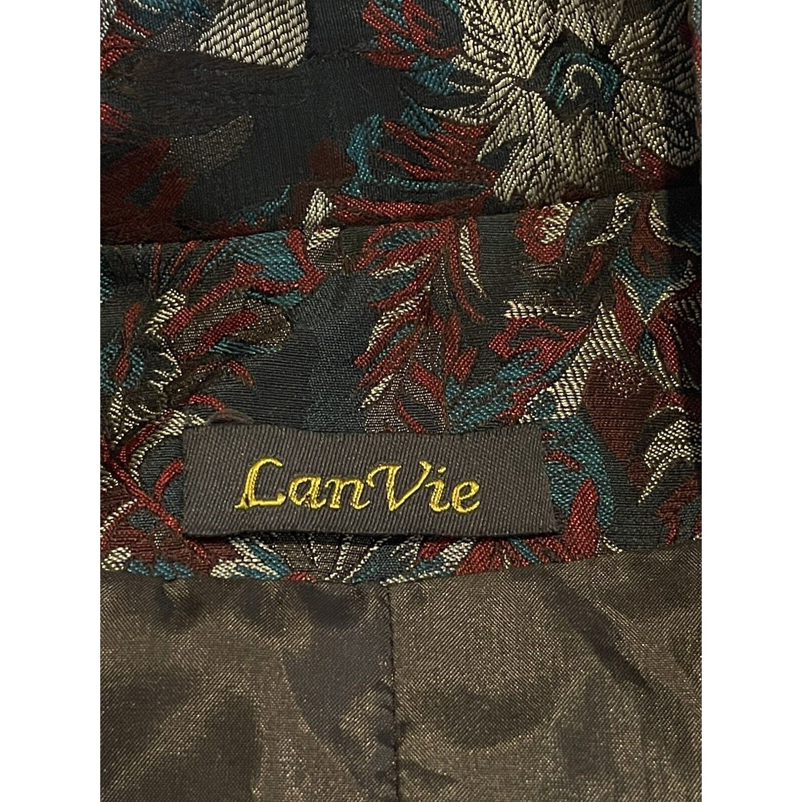 Vintage Lan Vie Brocade Asian Blazer Jacket Floral Button Front Coat Size M