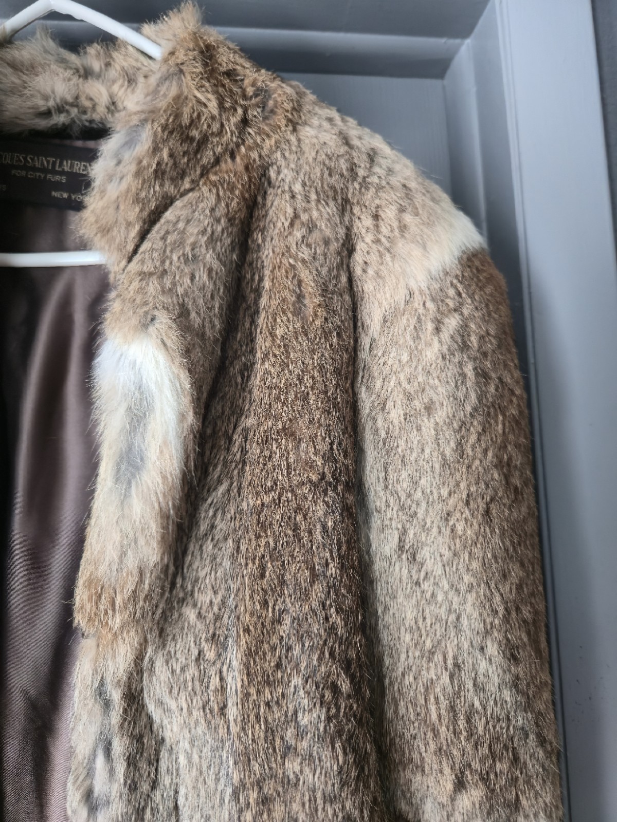 Jacques Saint Laurent Brown Beige Fur Coat Women’s Regular Paris New York Style