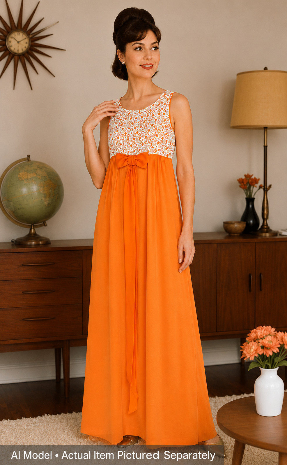 Vintage Judy Gibbs Orange Empire Maxi Dress | Original Walkers Tags