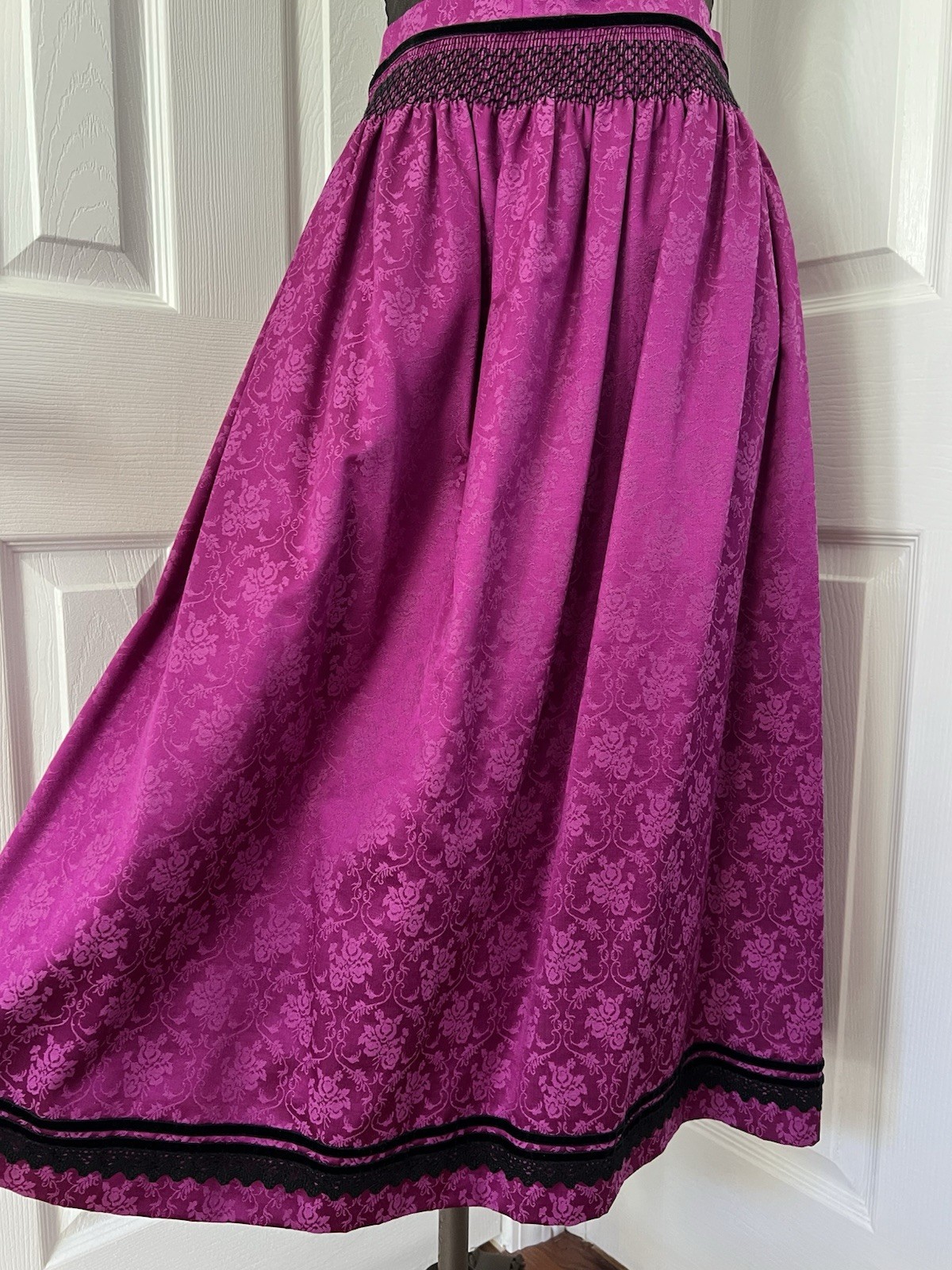 2 Skirts x Dirndl~1 Purple Damask w Lace~1 Embroidery Roses Dots Eyelets~S or M