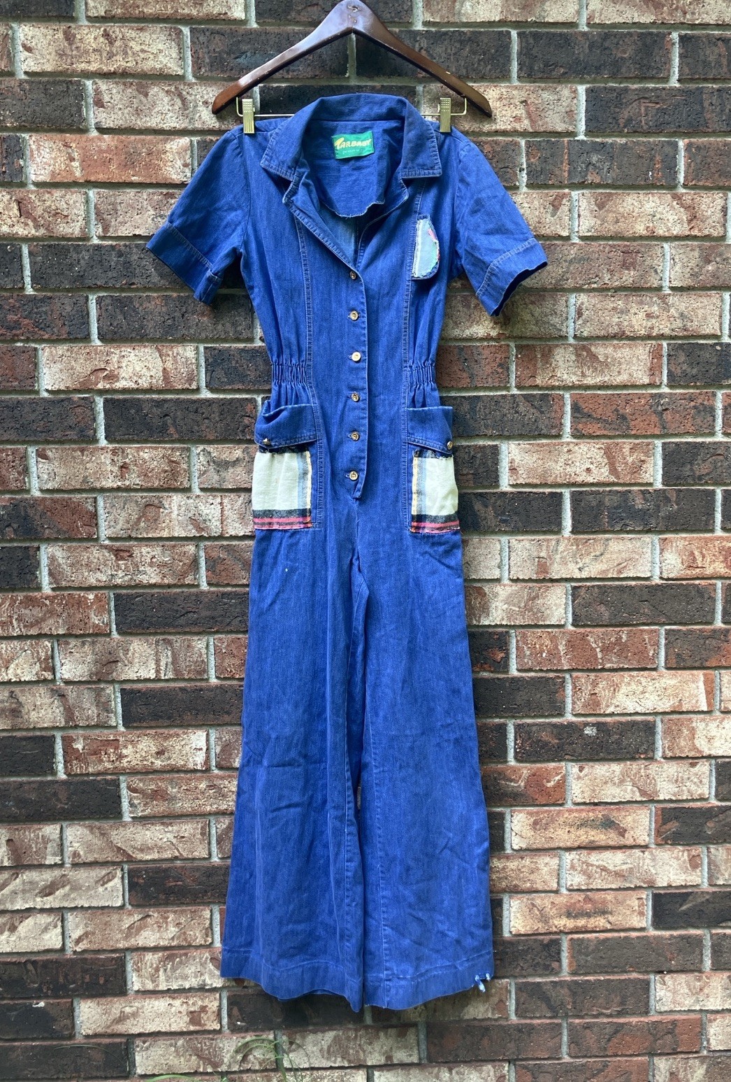 Vintage 70’s Denim Jumpsuit Bell Bottom Playsuit Disco Flare Roller Rink XS/S