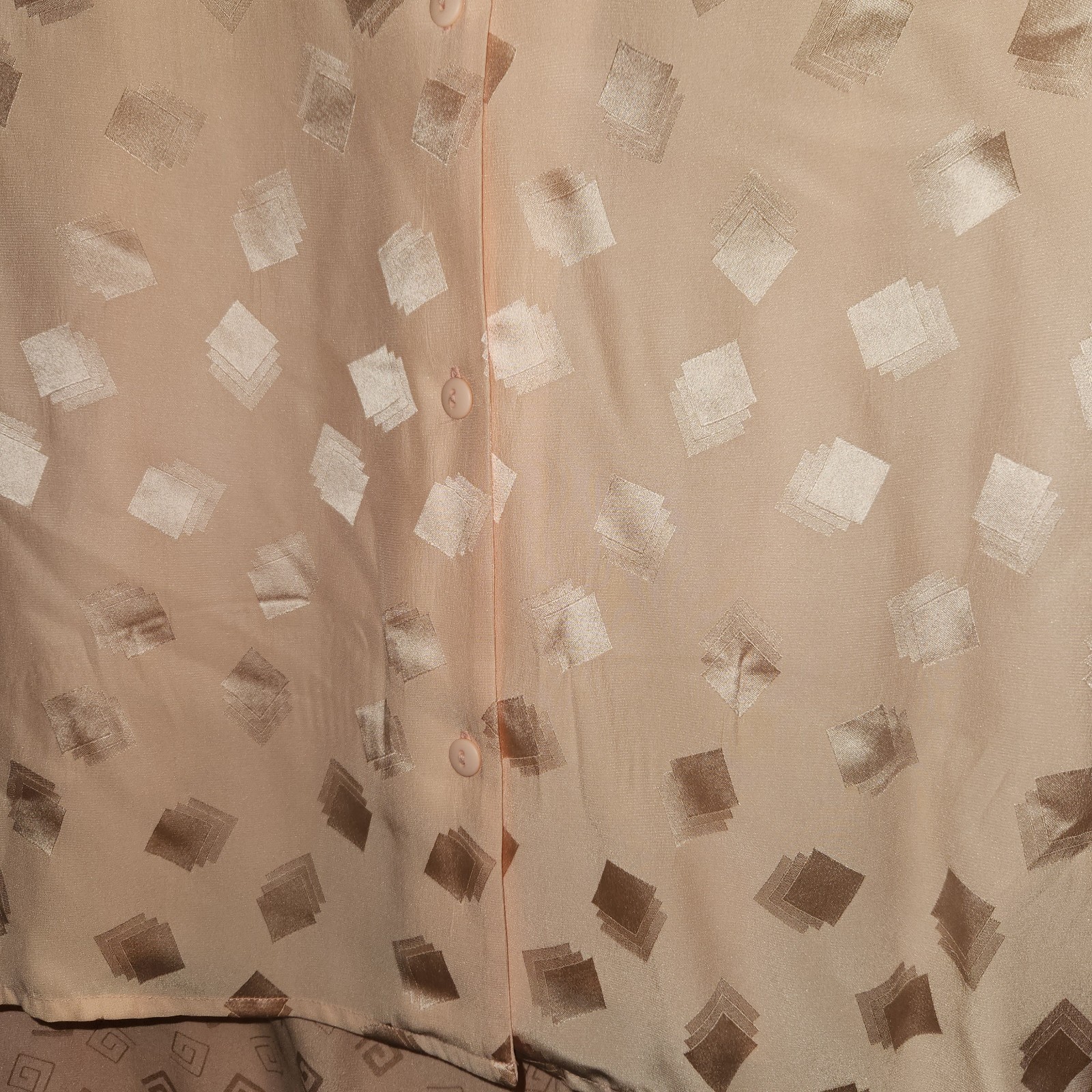 3 Piece Vtg 1980s Joanie Char Patterned Silk Shirt & Skirt Set Salmon Petite 10