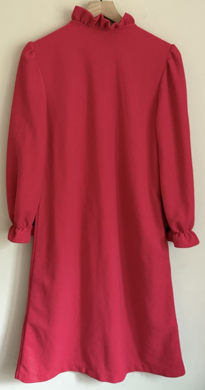 Velour Robe Vintage Zip House Coat Red Ruffle Long Womens Size Small 80s 90s