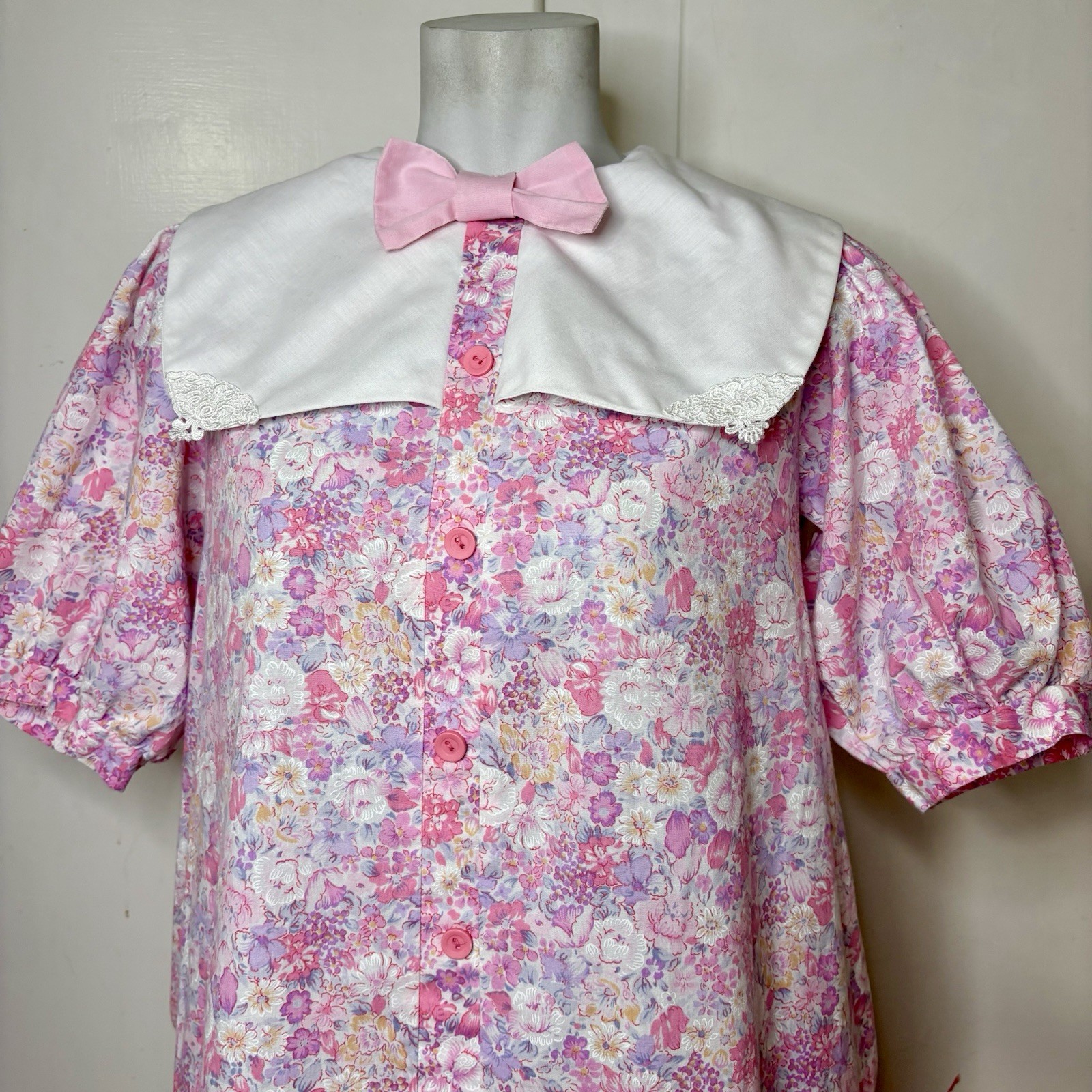 Vintage 80s Take Nine Maternity Pink Floral Print Cottagecore Collared Dress