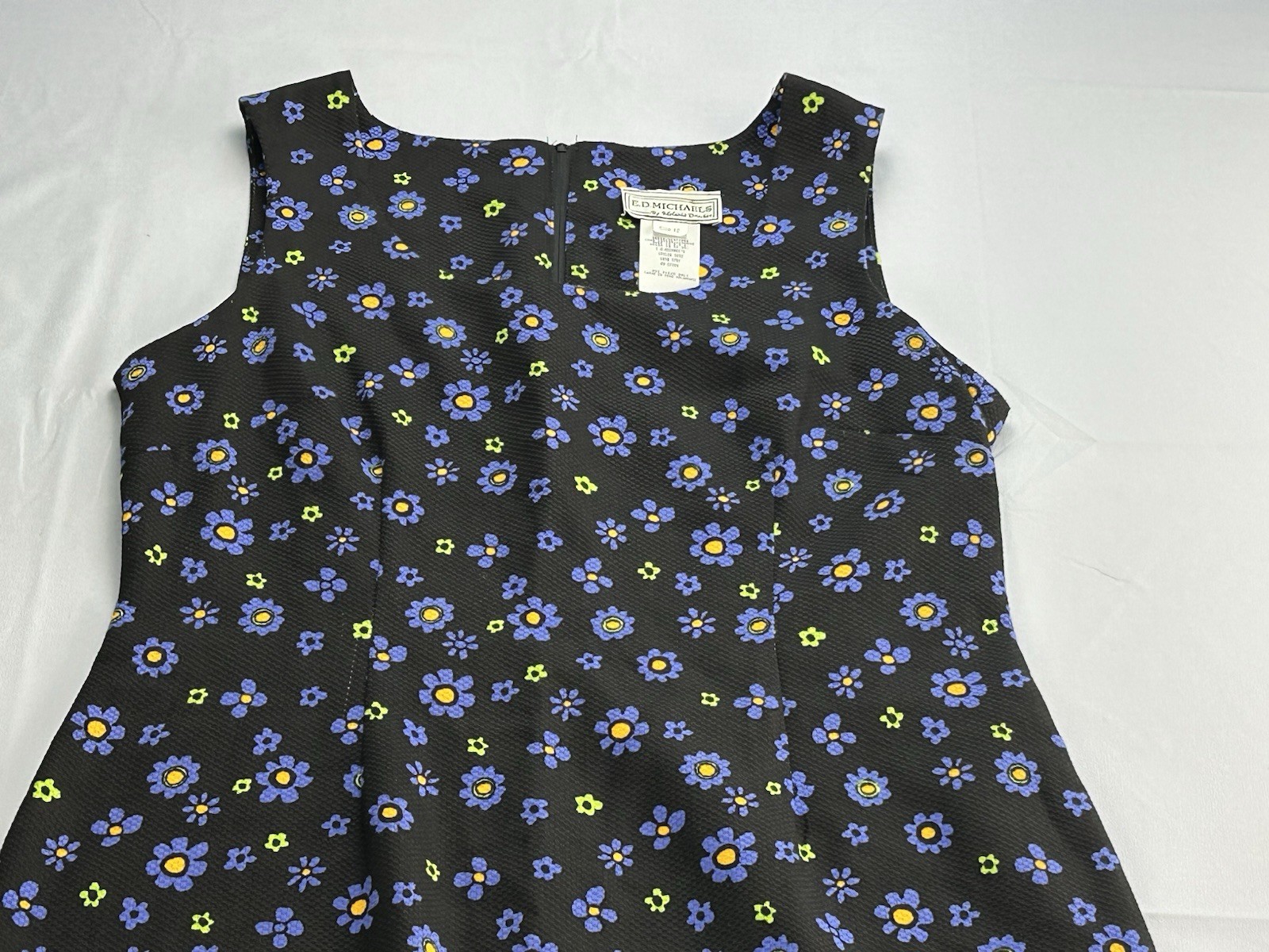 Vintage E.D. Michaels Floral Shift Dress 12 Daisy Mod Retro Indie Cotton USA 90s