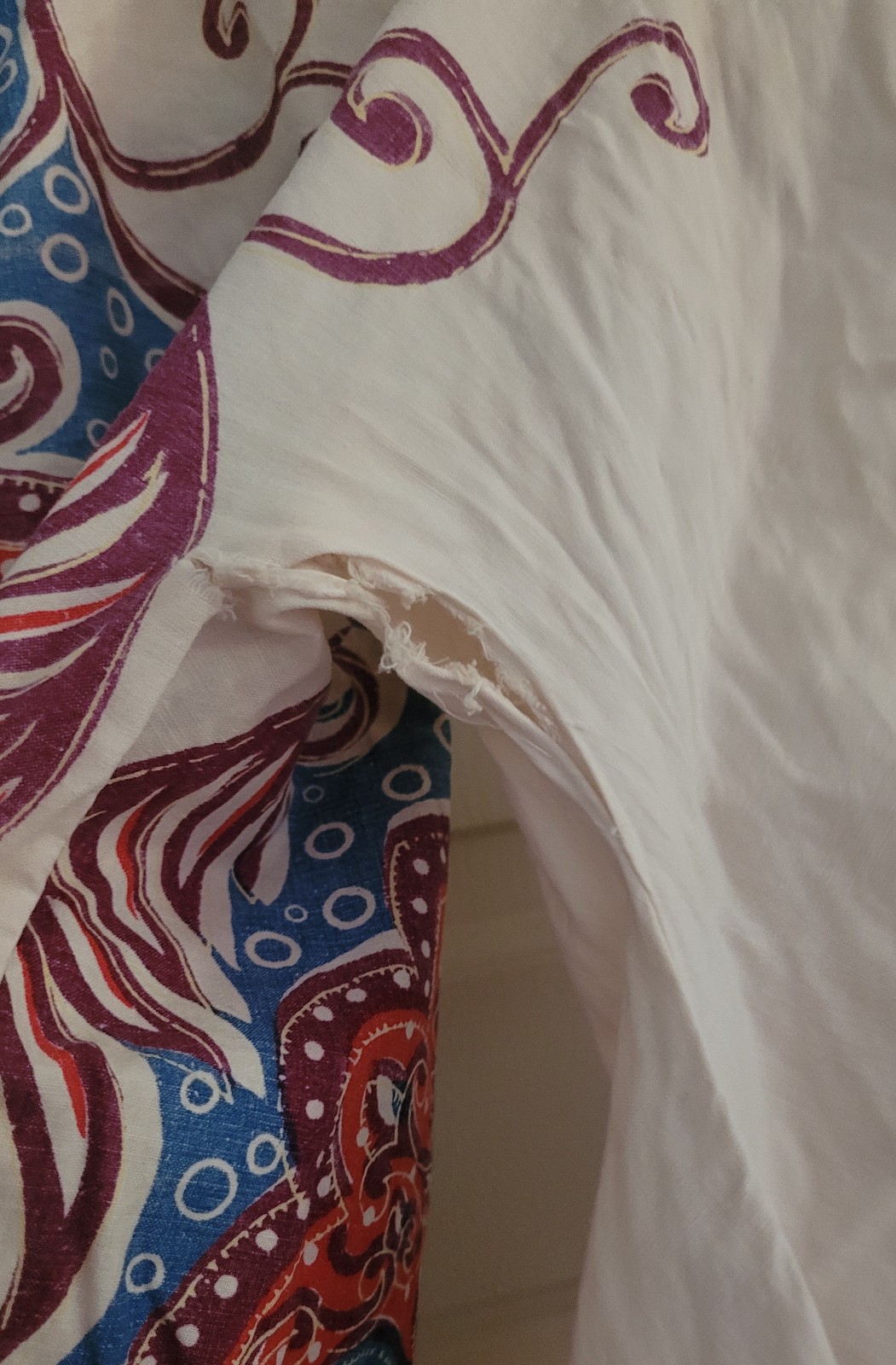 1960s Handsewn White Kaftan Mumu Flowy Sleeve Detail Hippy Mrs. Roper Cotton