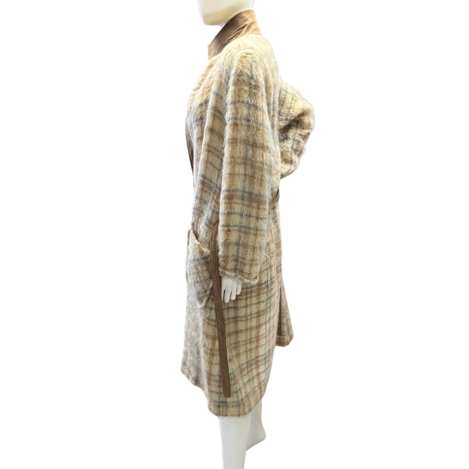1960s Gino Rossi Mohair LIghtweight Plaid Long Cardigan Robe Jacket Coat JS