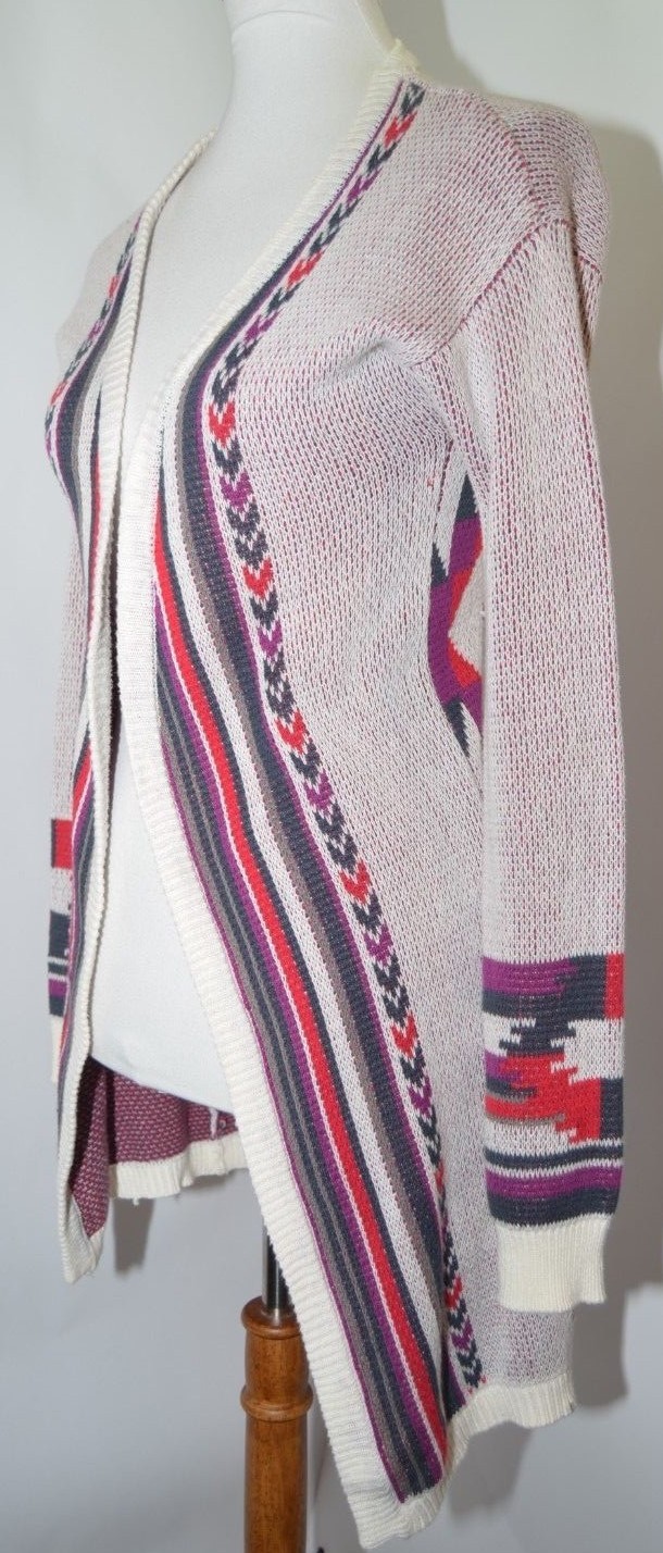 EUC Designers Closet Billabong Ivory Multi Color Open Knit Cardigan Womens S