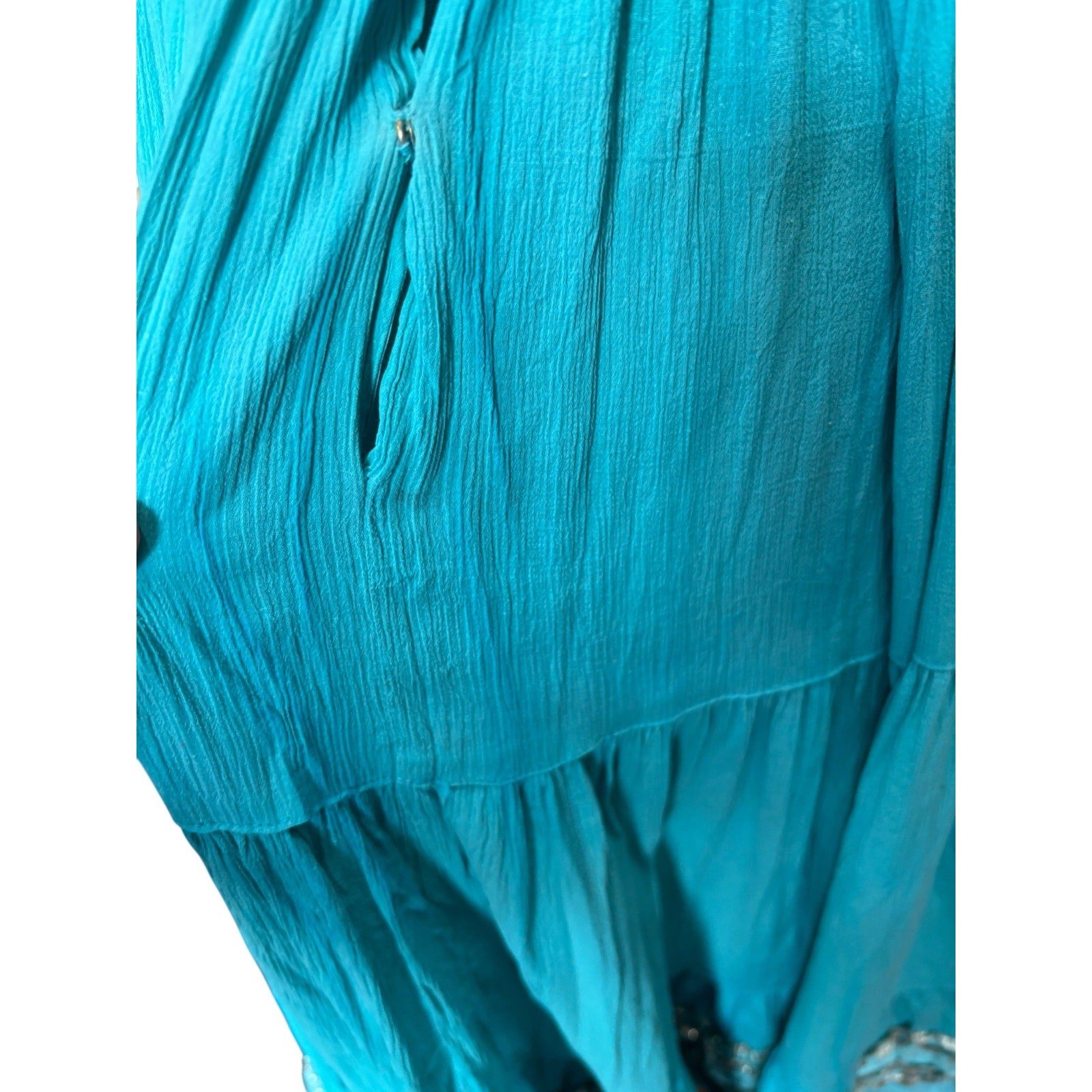 1950s Turquoise Patio Skirt Full Sweep Silver Rickrack Western Fiesta