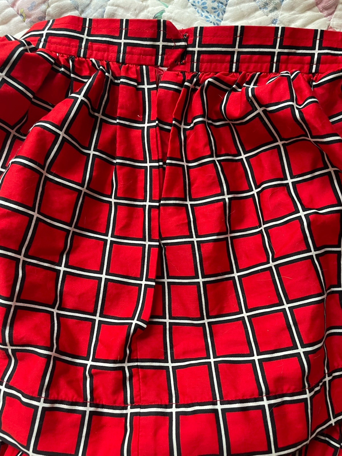 Vintage 70s Yves Saint Laurent Red Black White Grid Tiered A Line Skirt