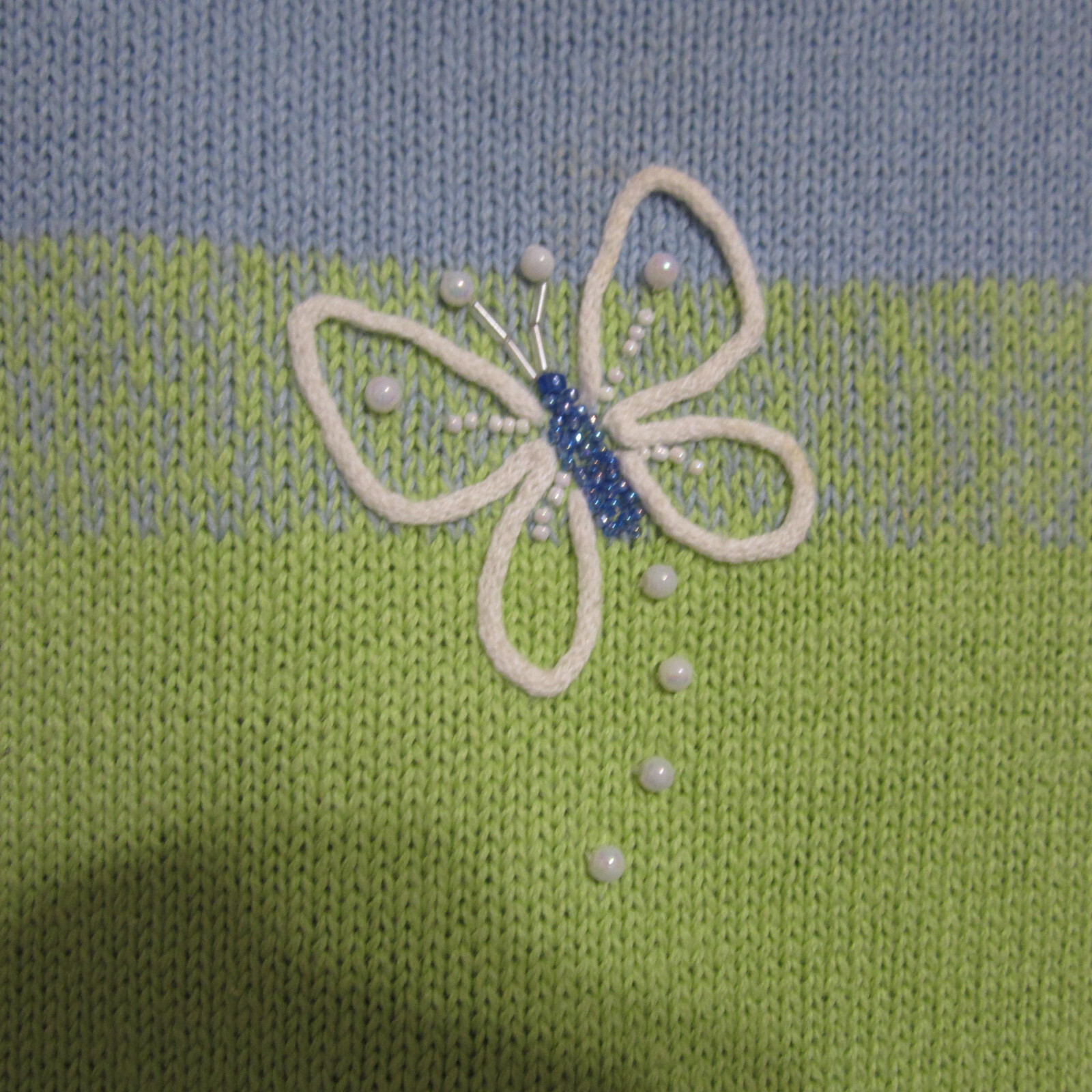 Vintage Mandal Bay Knit Vest Size Med Butterflies with Beads Green/Blue/Purple