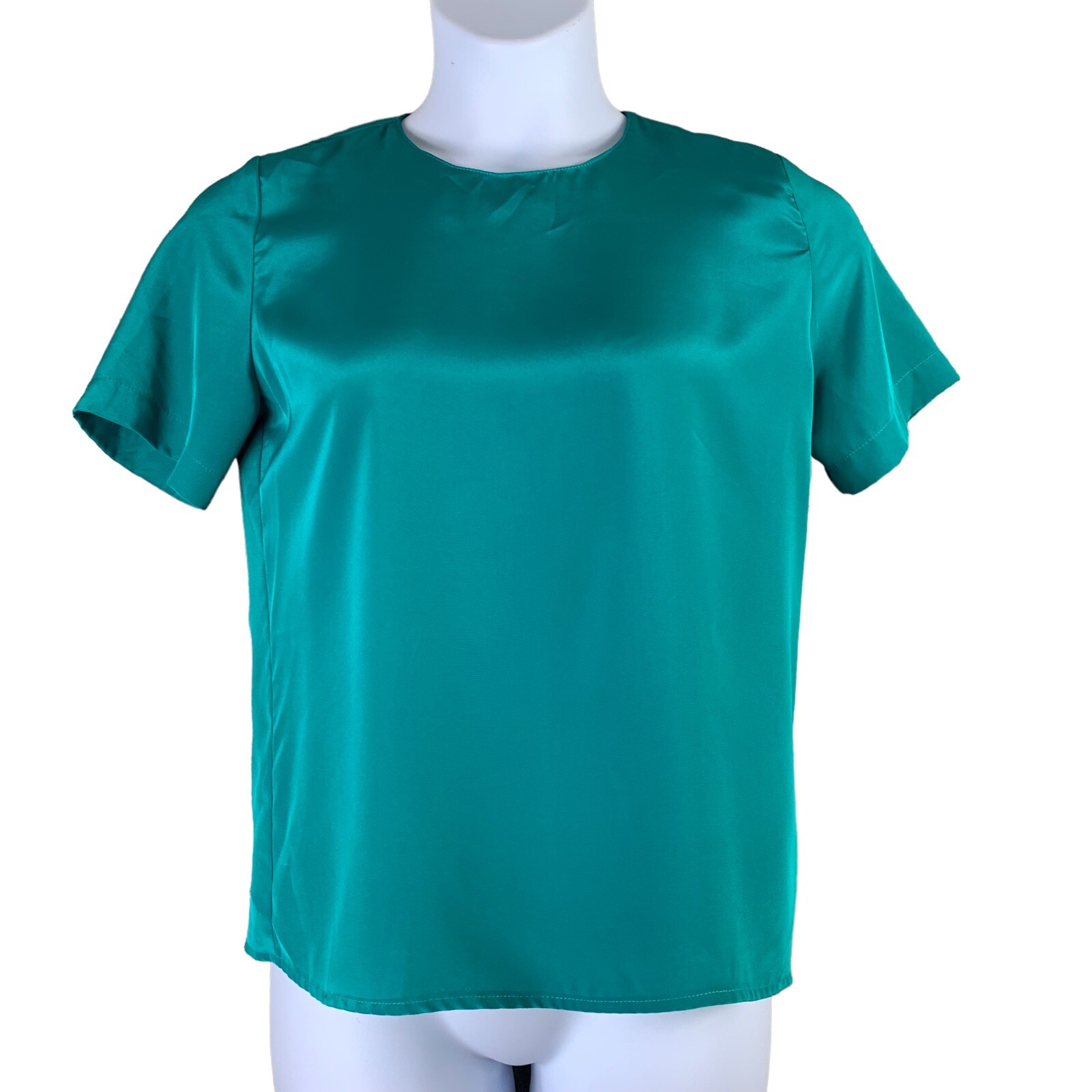 Vintage Blouse Size Small Lauren Lee Teal Short Sleeve Shirt Button Back Womens