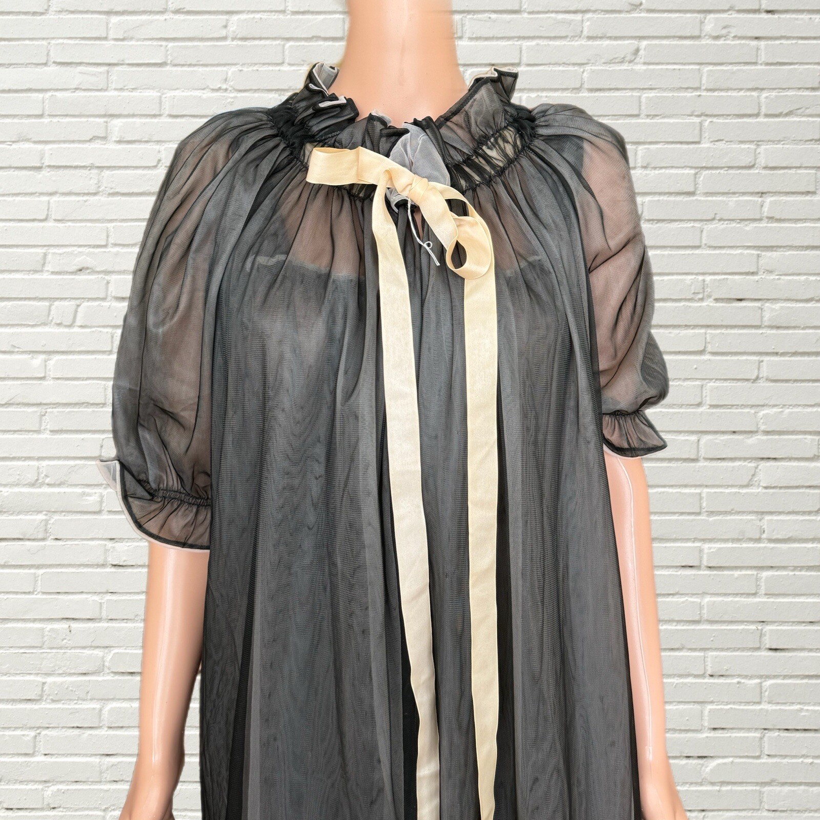 Vintage 50s 60s Black Chiffon Peignoir Slip Dress And Robe Set S/m Amourelle