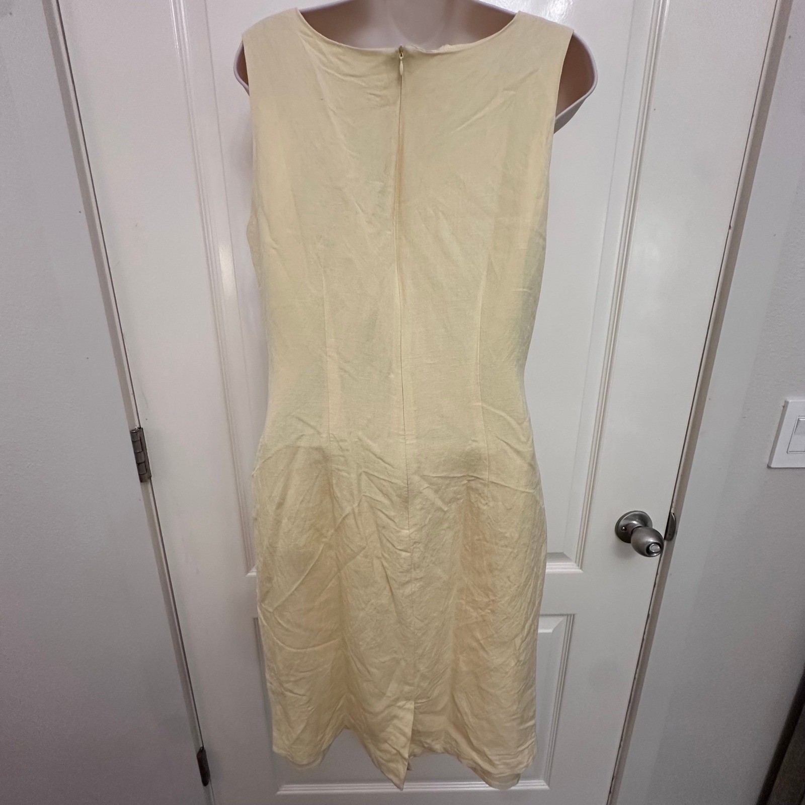 Coldwater Creek Womens 10 Butter Yellow Linen Dress Jacket Suit Ruffle