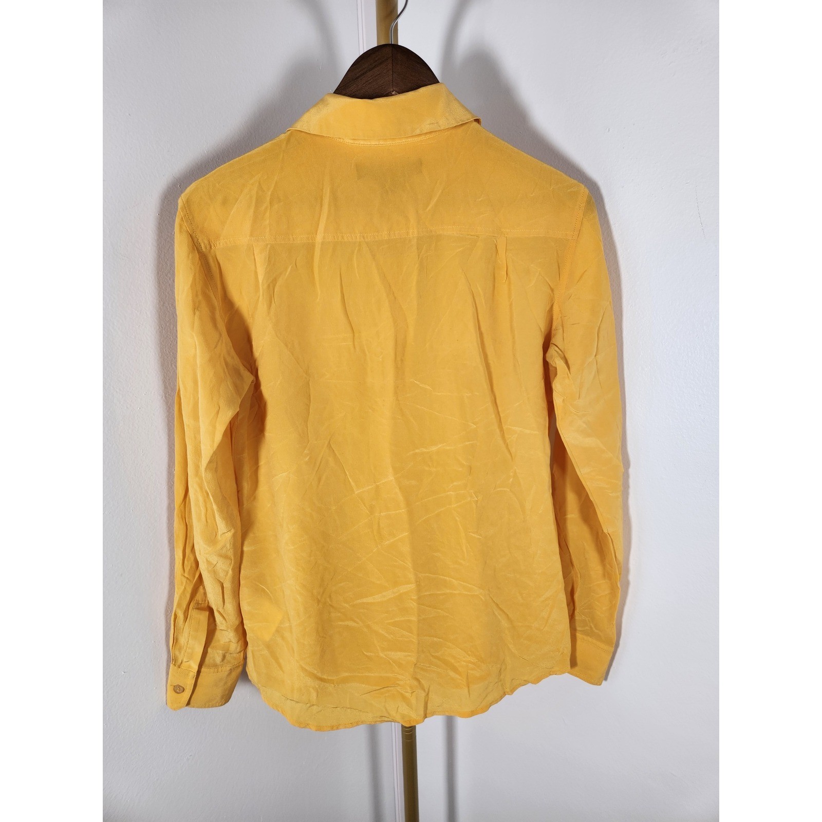 VTG Guess by Marciano Mustard Yellow Silk Long Sleeve Blouse Size Small