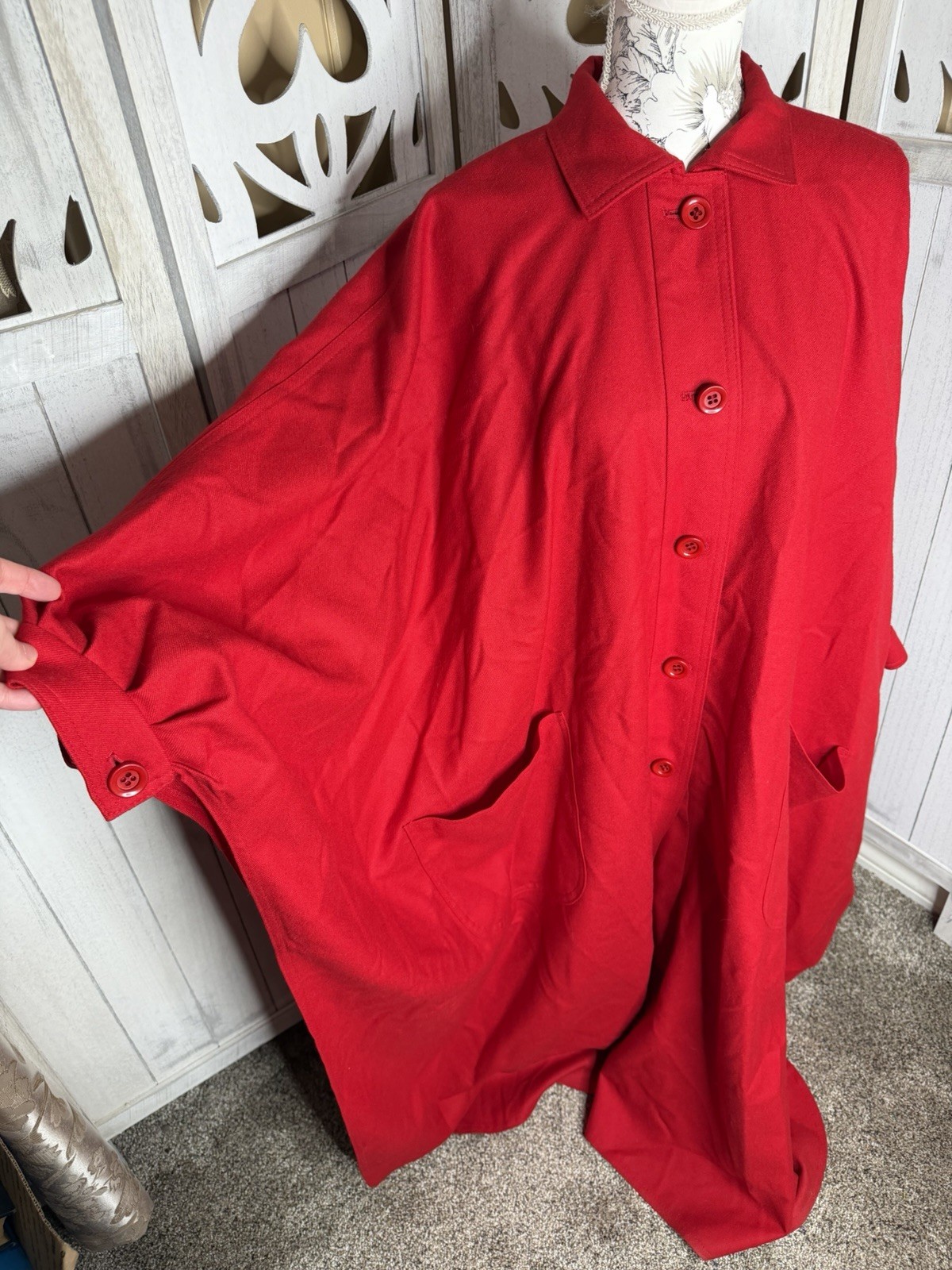 Jimmy Hourihan Pure Wool Donegal Walking Cape Ireland Bright Red One Size VTG