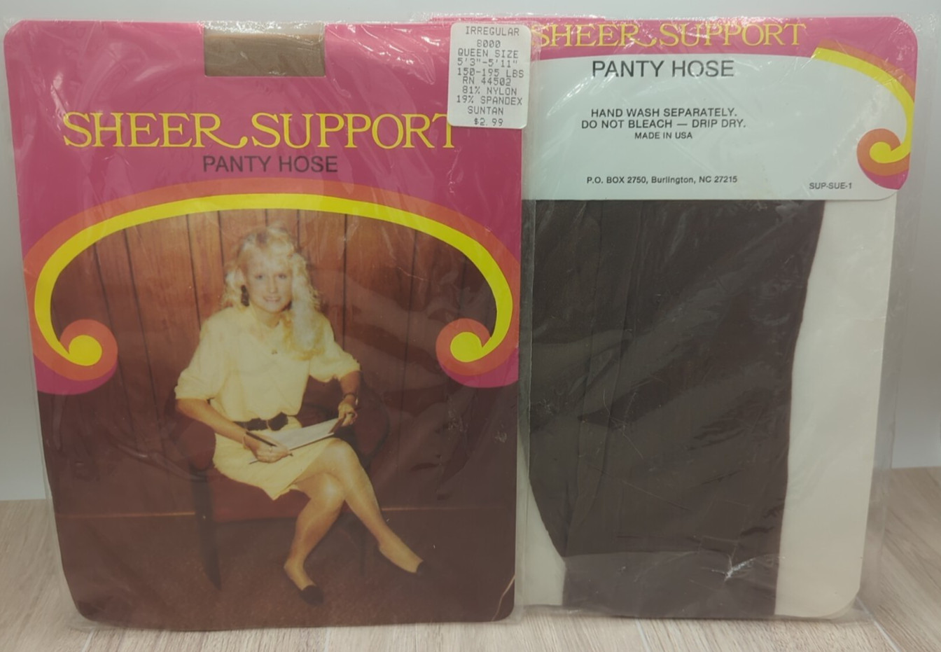Burlington Sheer Support Vintage Pantyhose Queen Tan/Brown USA Made