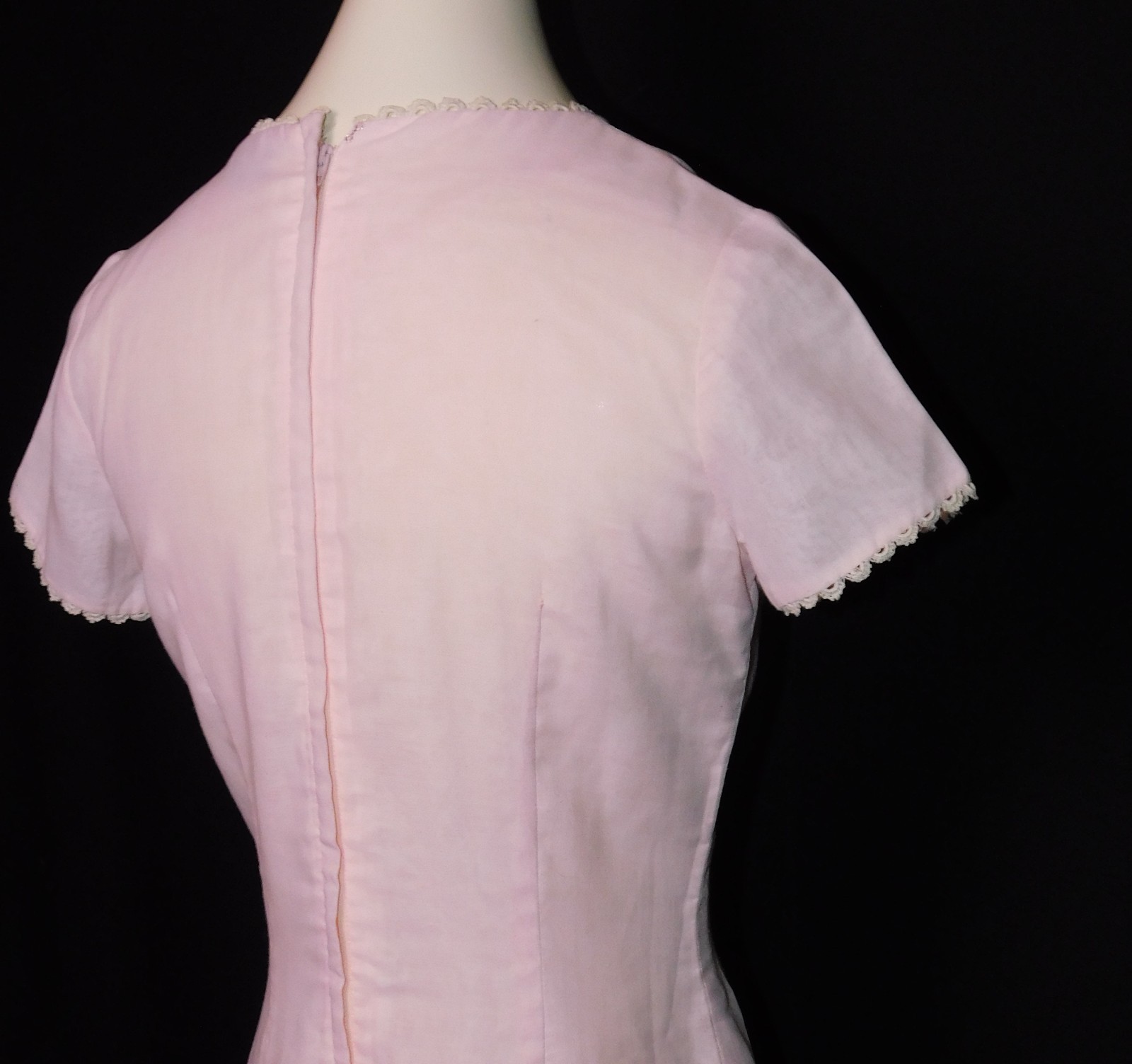 Vintage 1960s Minx Modes Sheer Cotton Pink Shift Dress Lace Trim