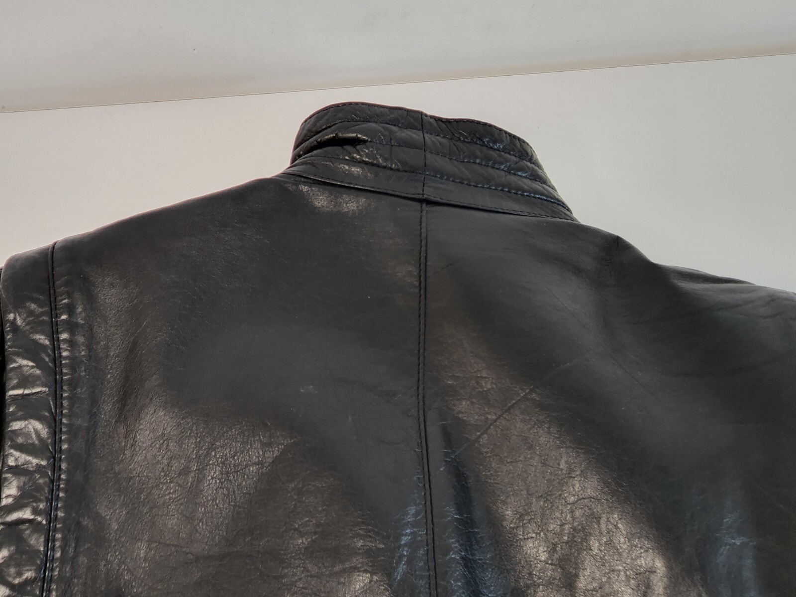 Vintage Womens Black Leather Jacket Bomber Full Zip Elastic Waist Size 13/14