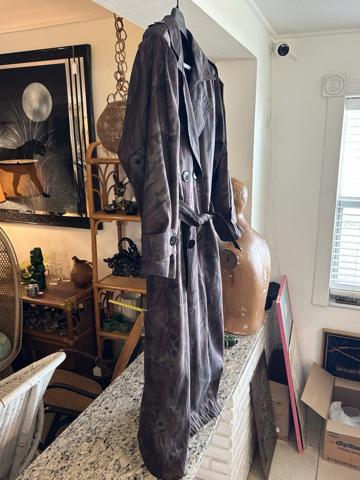 Vintage 90s London Fog Women’s 6 Abstract City Camouflage Trench Coat Wool Lined