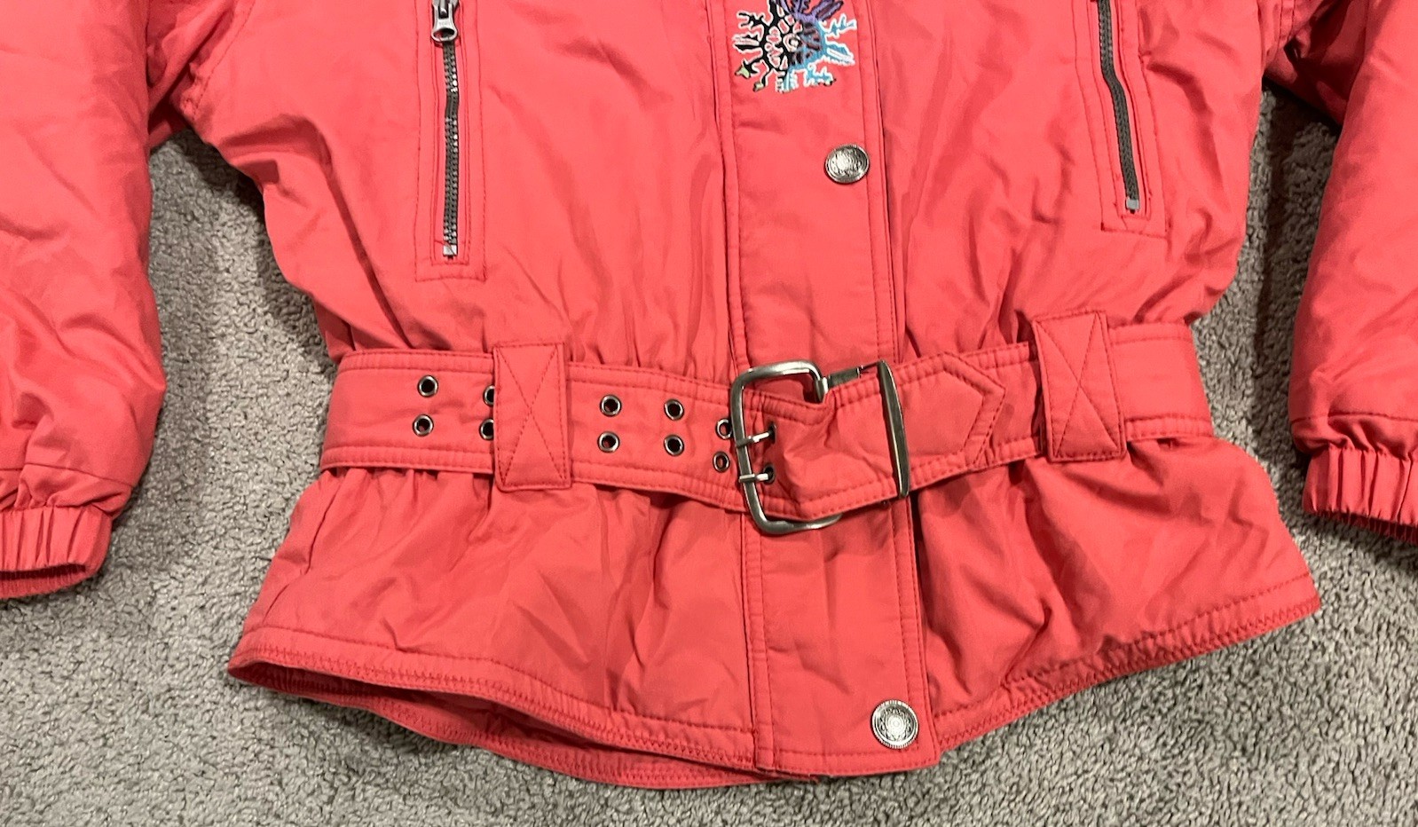 Vintage Snuggler Ski Wear Jacket Frosty Parka Ladies Sz 8 Pink Embroidered RARE