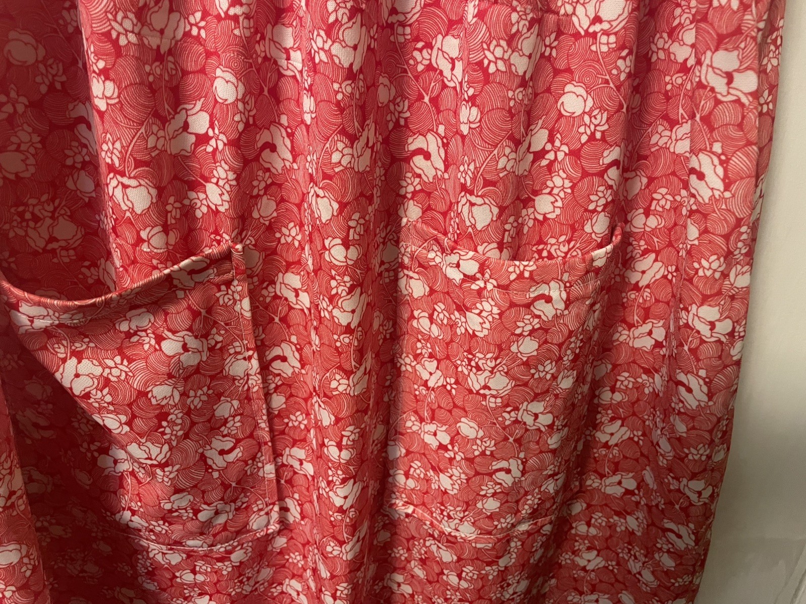 Vintage Red Floral Smock Dress Housecoat Handmade