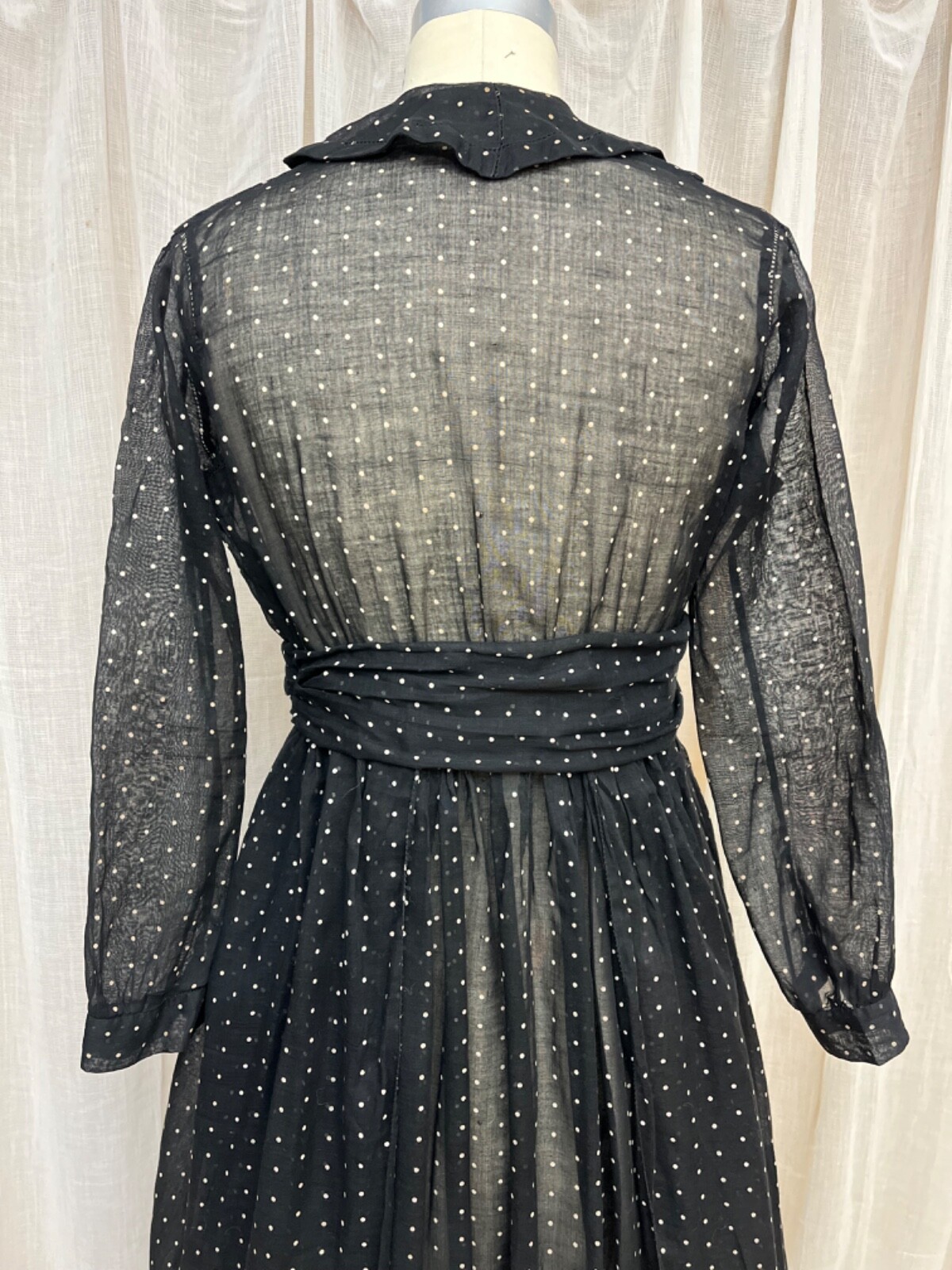 Victorian Edwardian Lawn Voile Dress Sheer Tiny Dot Cotton Tea Mourning Goth XS