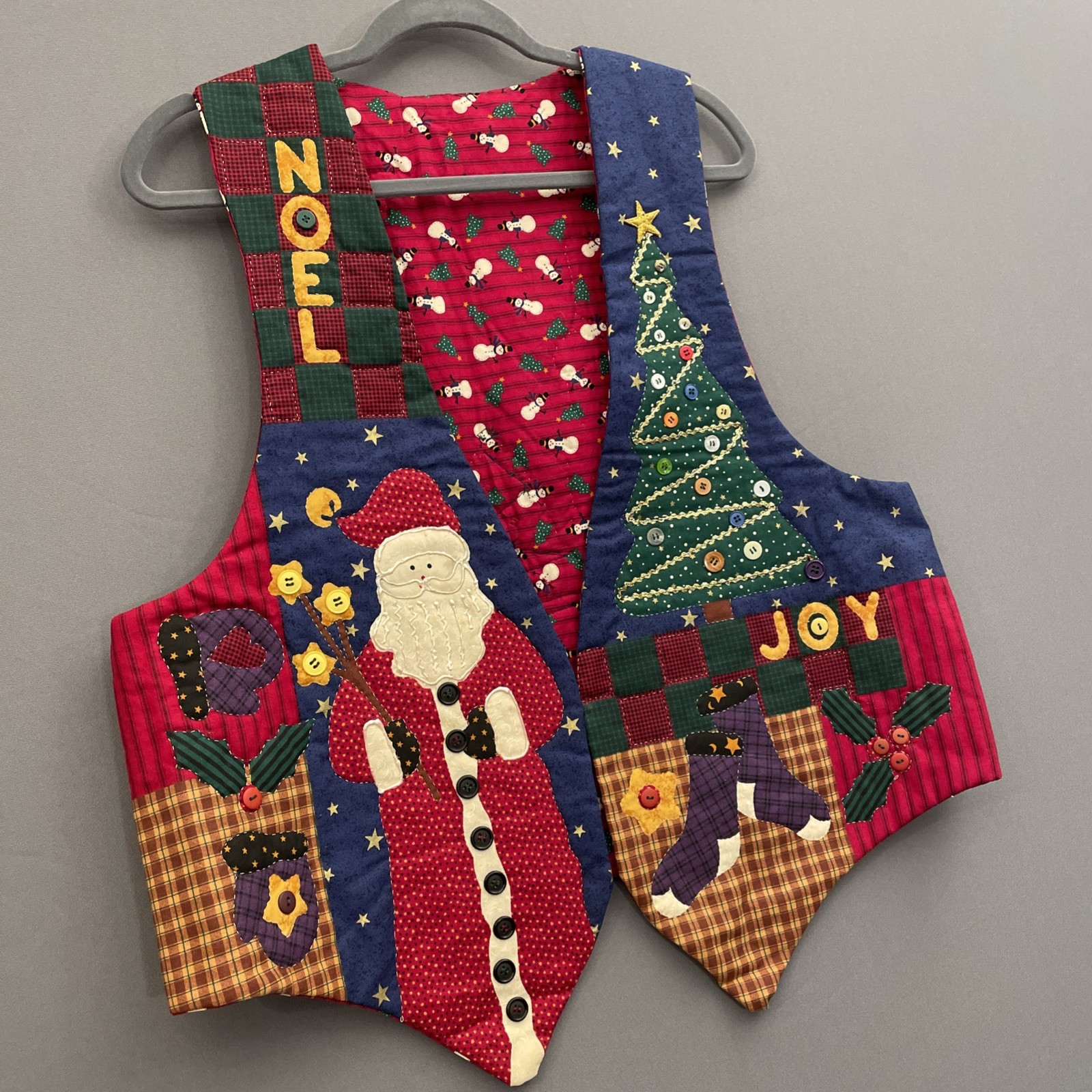 Vtg Handmade Womens XXL Quilted Christmas Vest Holiday Party Ugly Santa Grandma