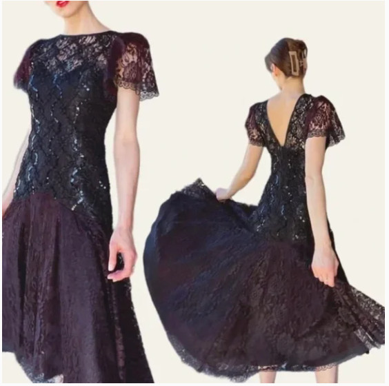 Vintage Shuet Young for HW Collections Lace Dress Black size 11/12 fairygoth