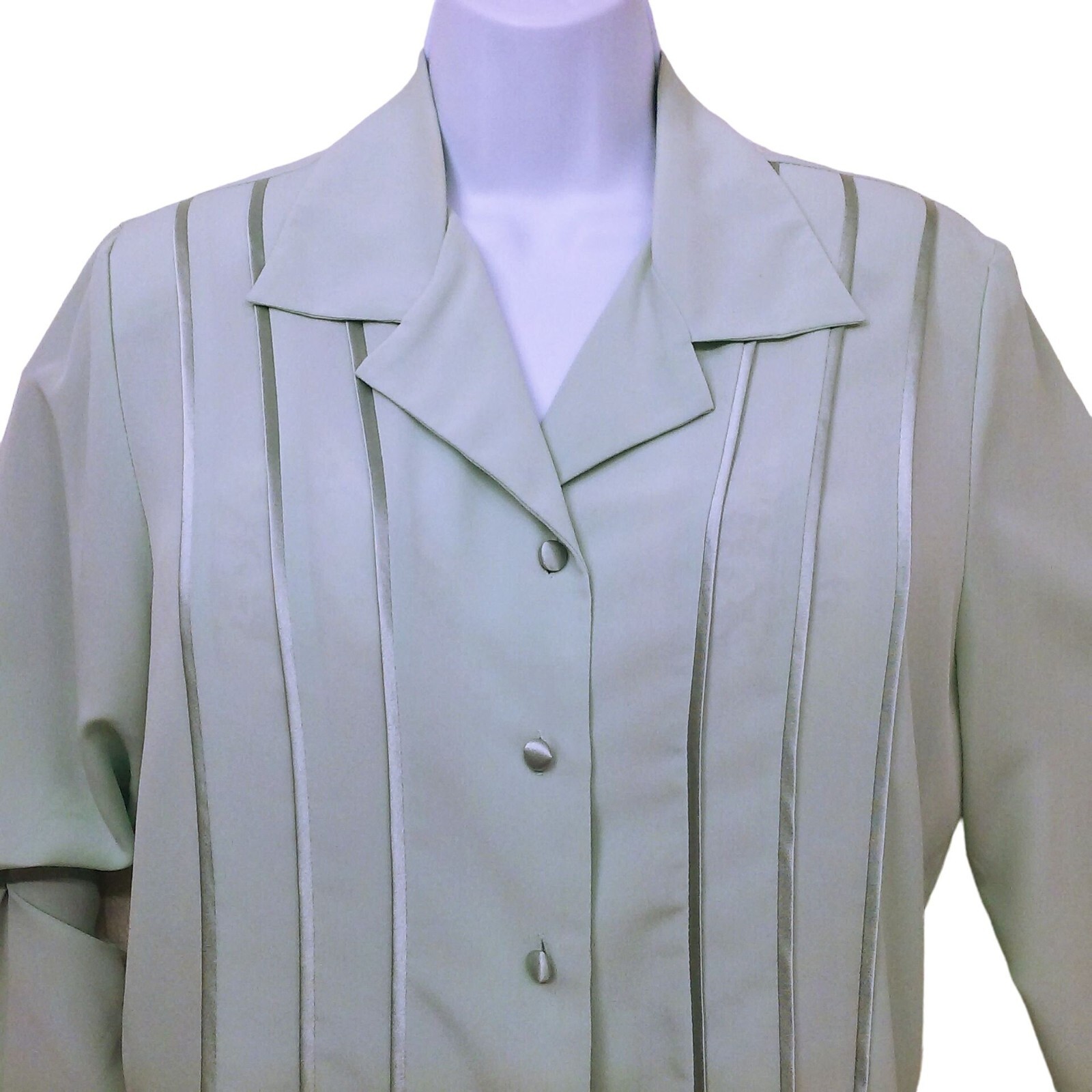 Vintage 90s Laura Scott Petite Blouse -10P Satin Stripe Power Shoulder Mint