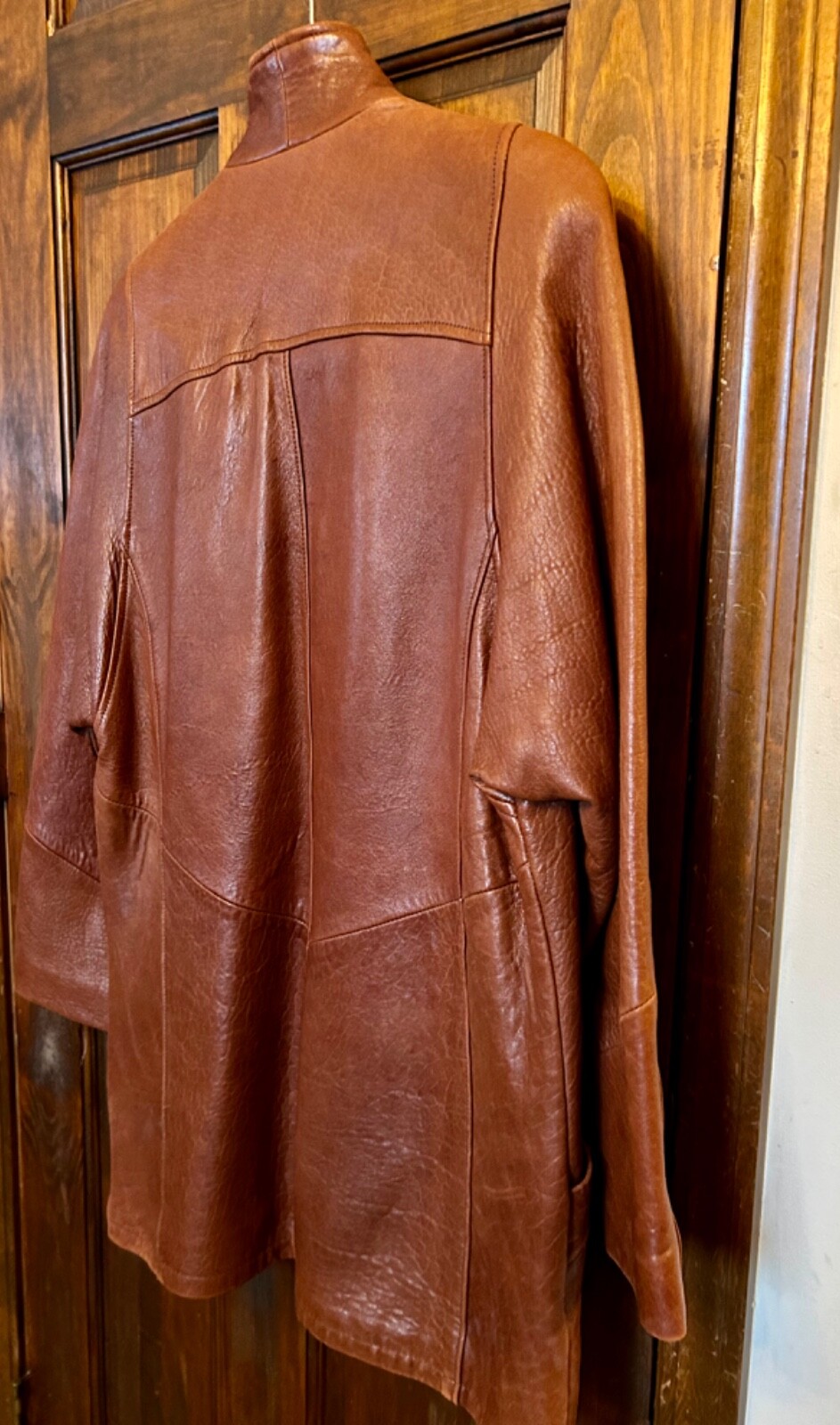 Vintage Women’s Brown Leather Slouch Car Coat Jacket SZ M 44” Vincent’s Indiana