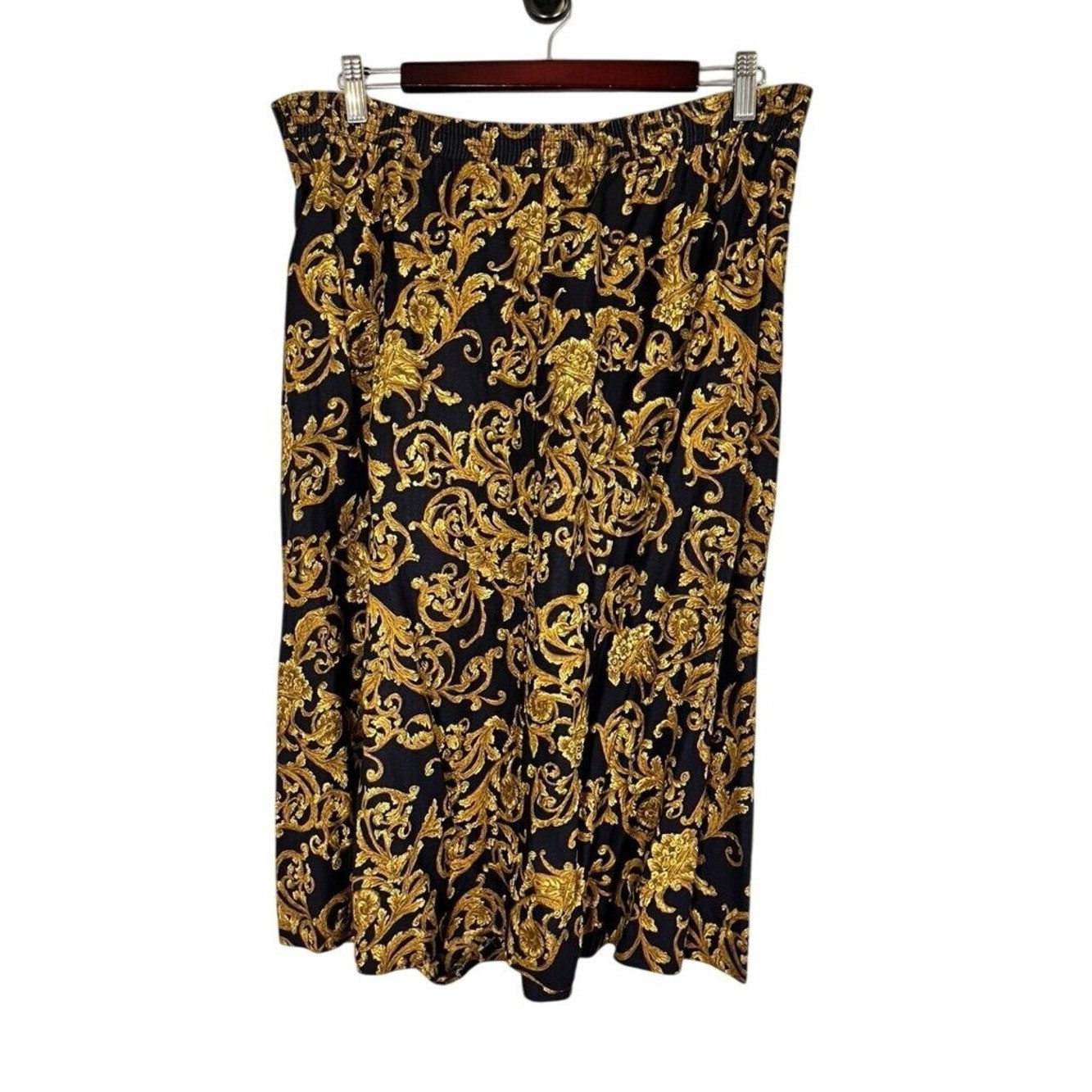 Retro Metallic Skirt M Black Neutral Preppy Classic Chic Artsy Feminine Work 80s