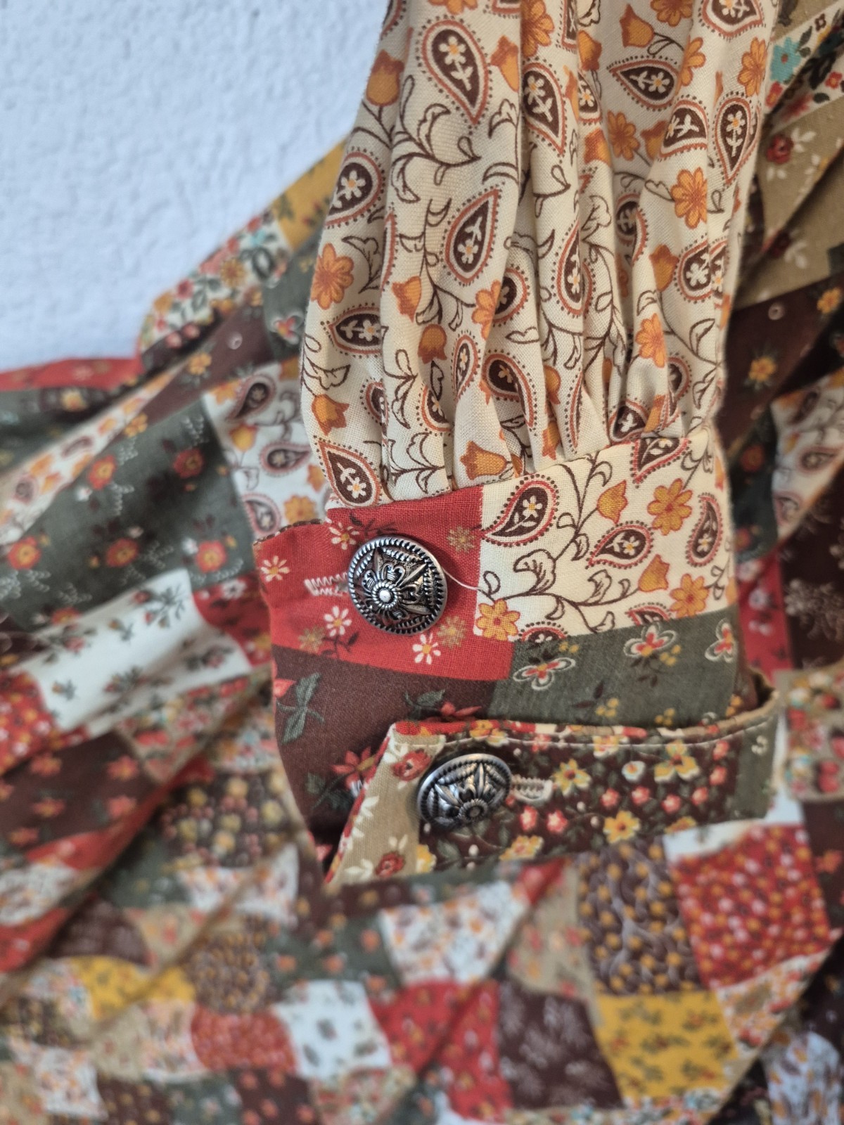 Prairie Denise Patchwork Print Long Maxi Dress Fall Cottage Elastic Stretch Read