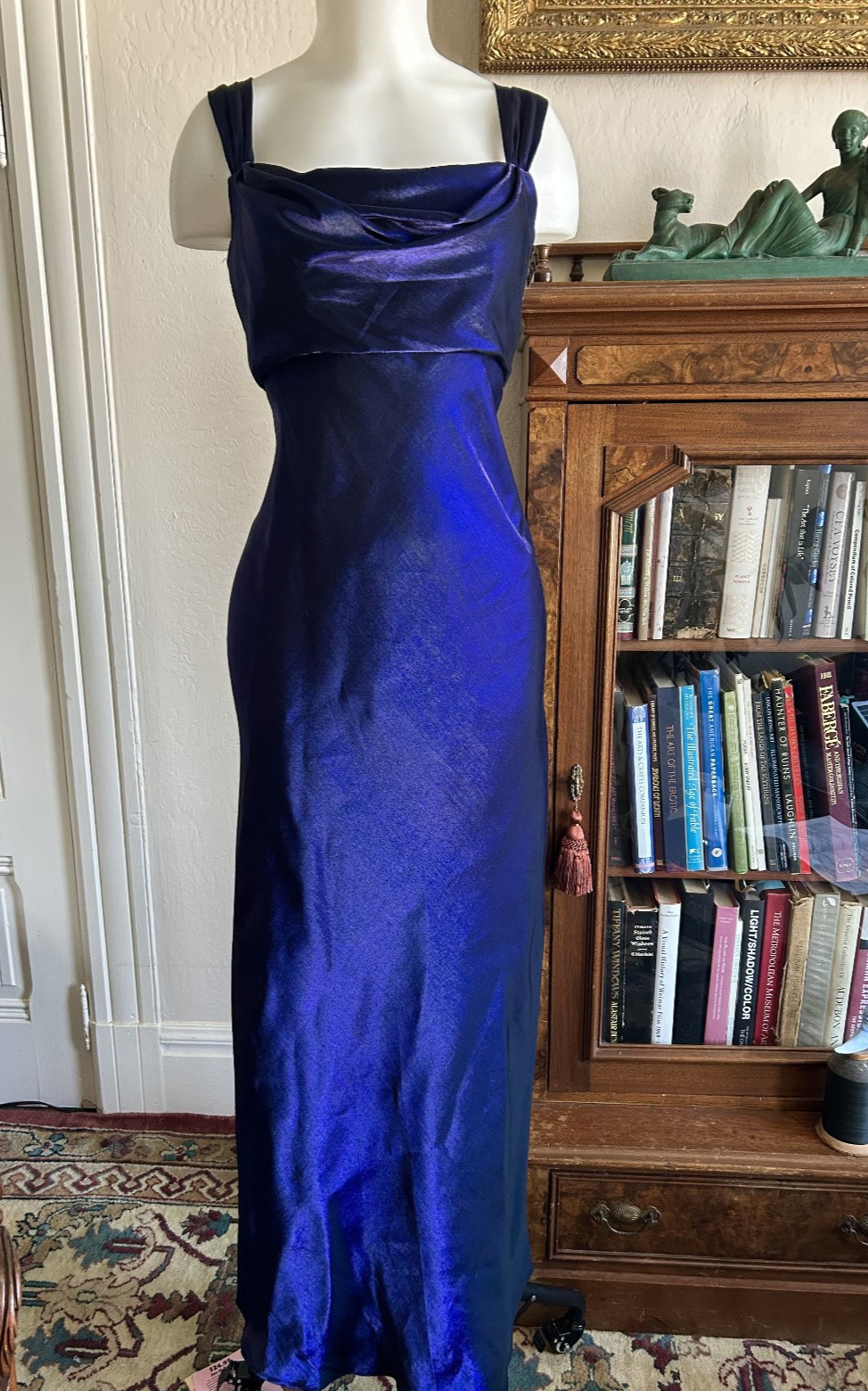 Vintage Y2K 90s Purple Iridescent Cowl Neck Maxi Dress Formal Evening Gown 10