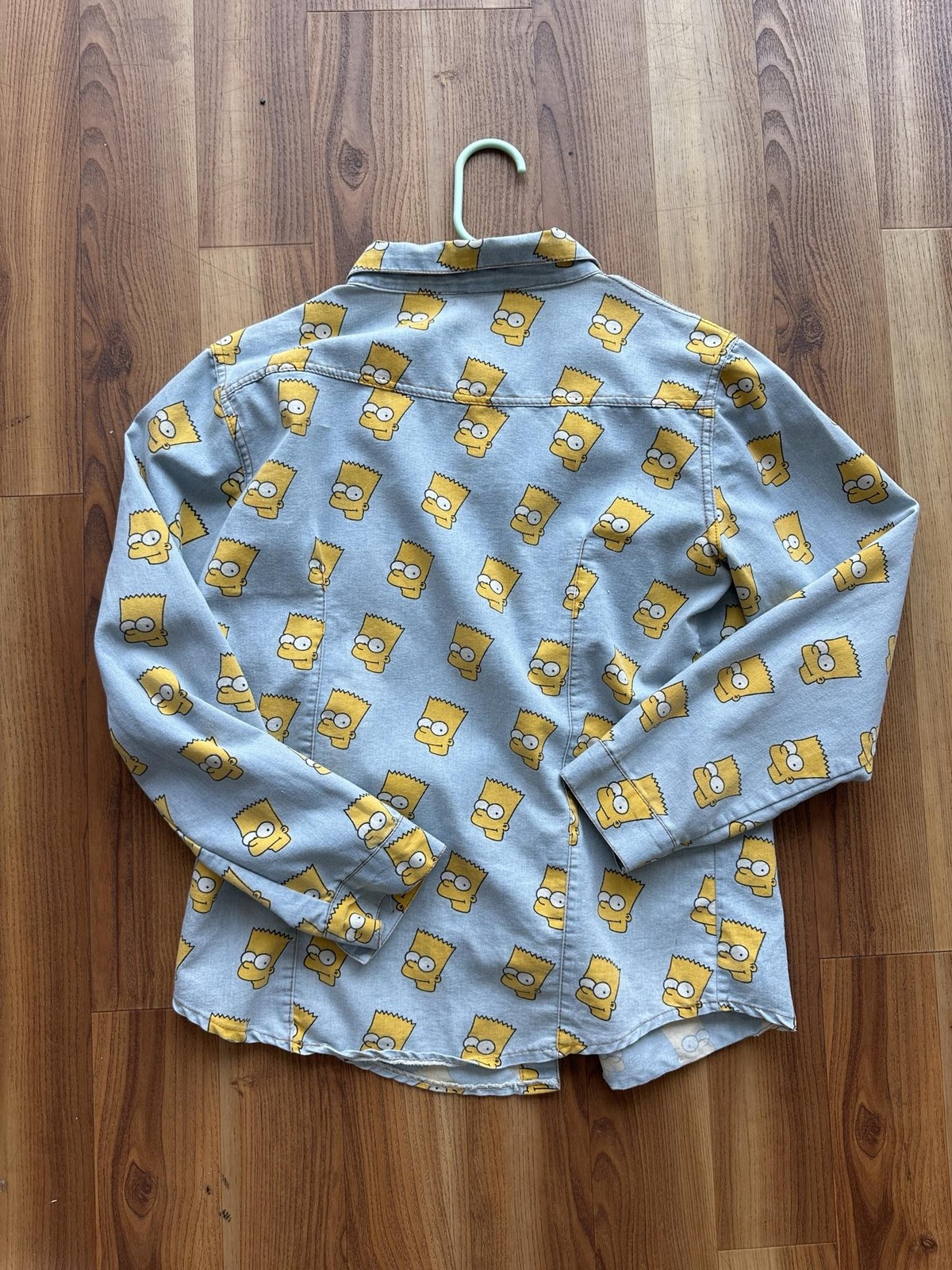 Vintage Bart Simpson Shirt Womens M Blue Denim Graphic Button Front Long Sleeve