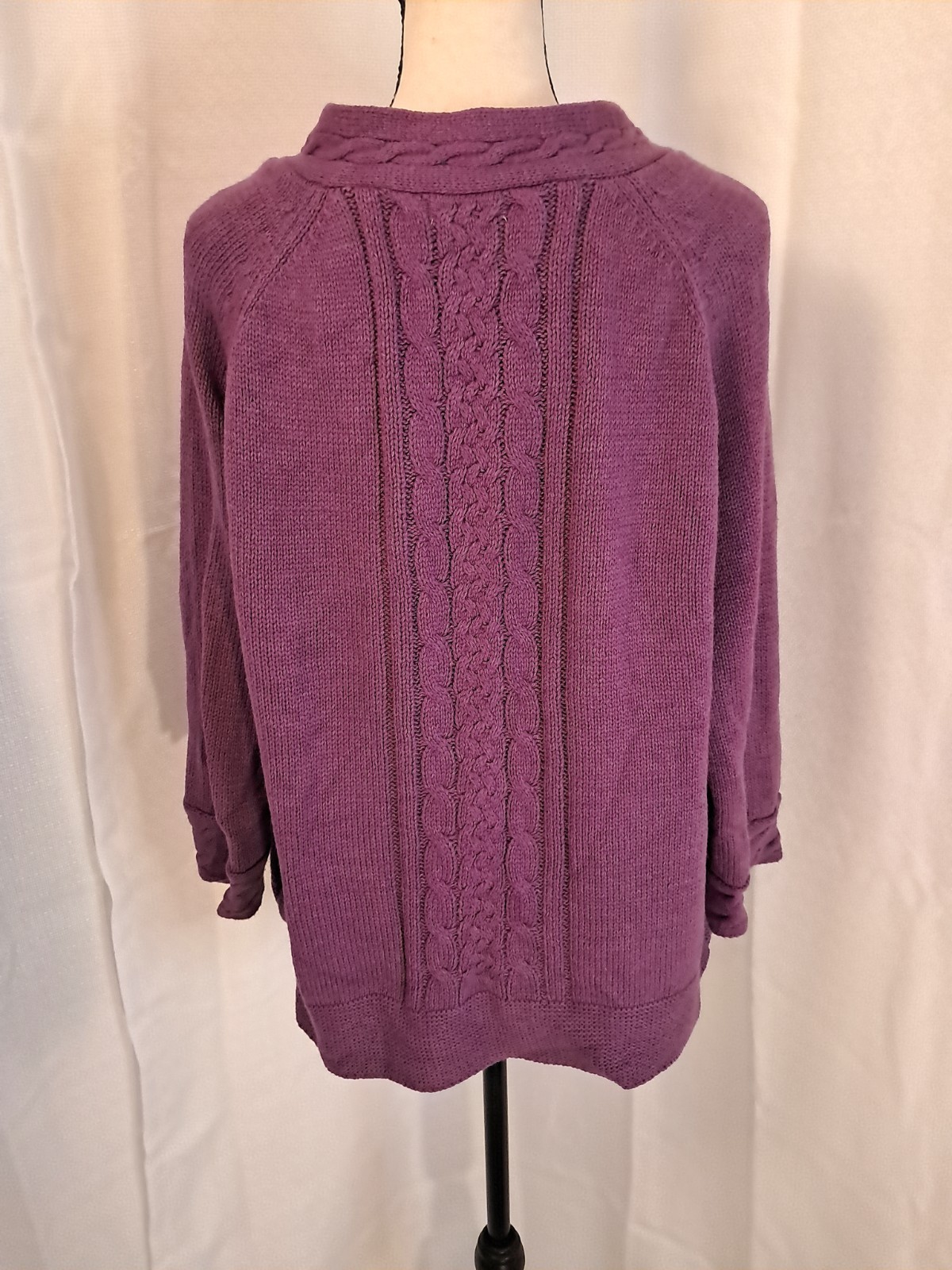 Croft & Barrow Vintage Purple Cable Knit Flyaway Cardigan Buttons Sweater XL
