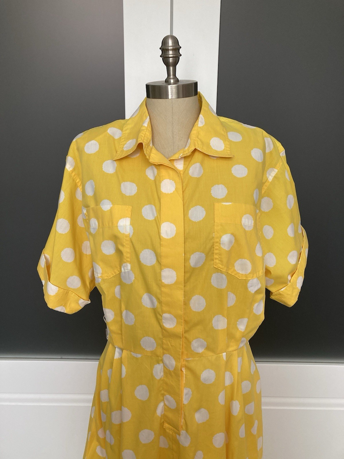 Darian VTG Yellow Polka Dot Shirt Dress Rockabilly Size M – Damaged For Costume