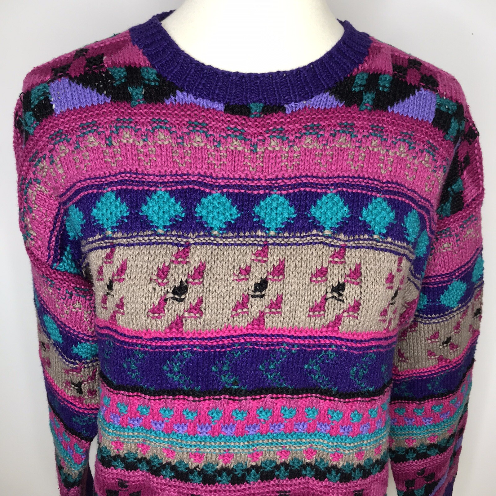 Vintage Robert Scott Ltd. Sweater Multicolor Fairy Kei Kawaii Ramie Cotton L