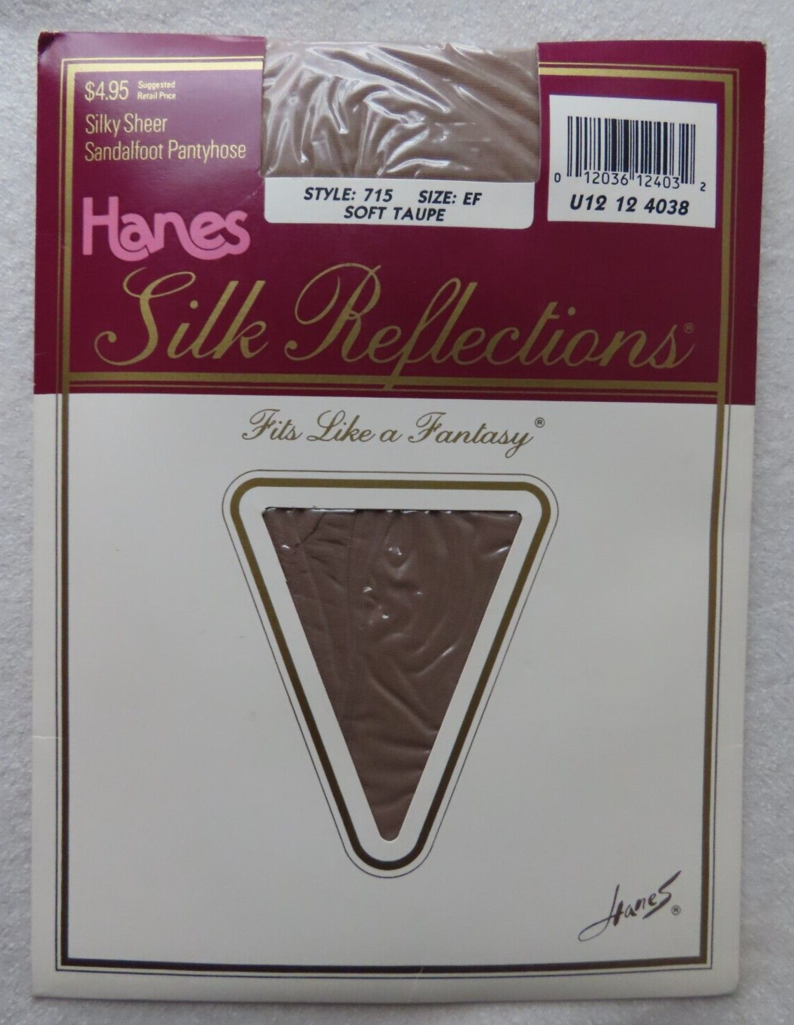 Hanes Silk Reflections Taupe Sheer Sandalfoot Pantyhose Vintage 1989 NOS EF