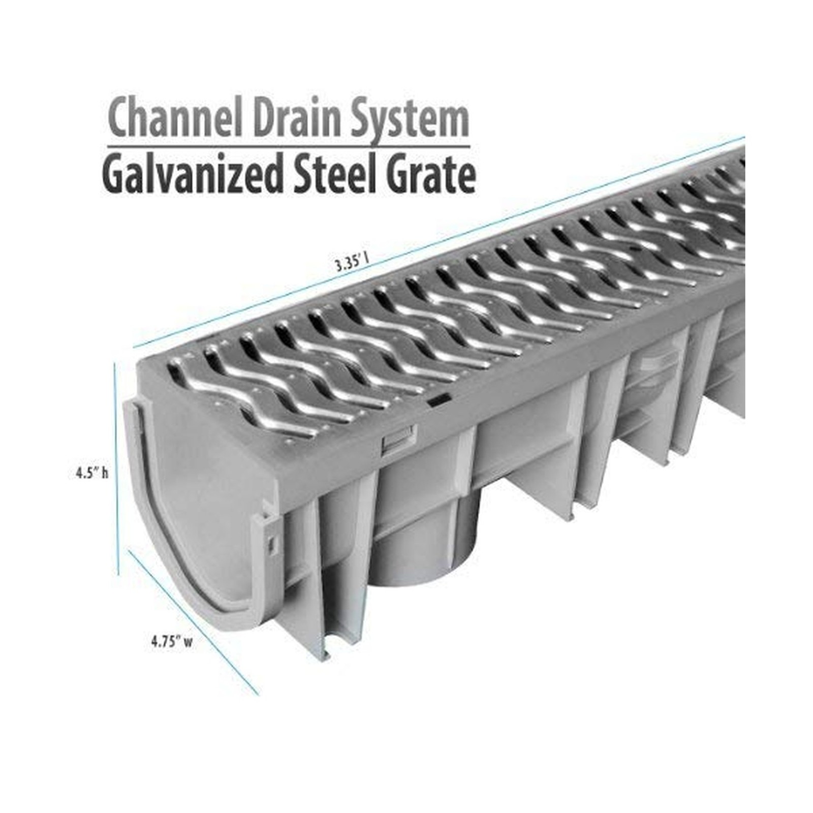 Trench & Driveway Channel Drain with Galvanized Steel Grate – 3 Pack