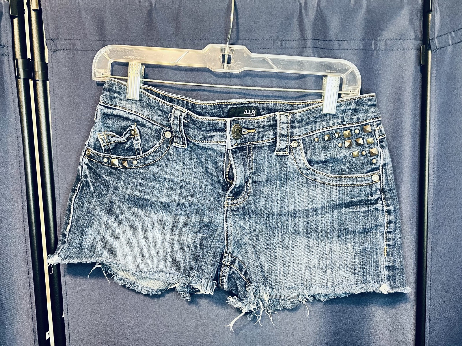 A.N.A A New Approach Womens Denim Shorts Studded Distressed Raw Hem