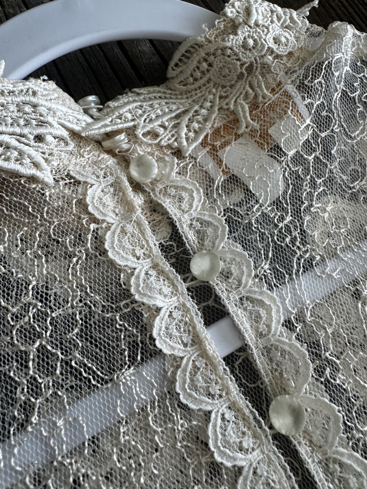 VTG Lorrie Kabala Lace Victorian Pearl Puff Sleeve Drop Waist Mermaid Dress 14